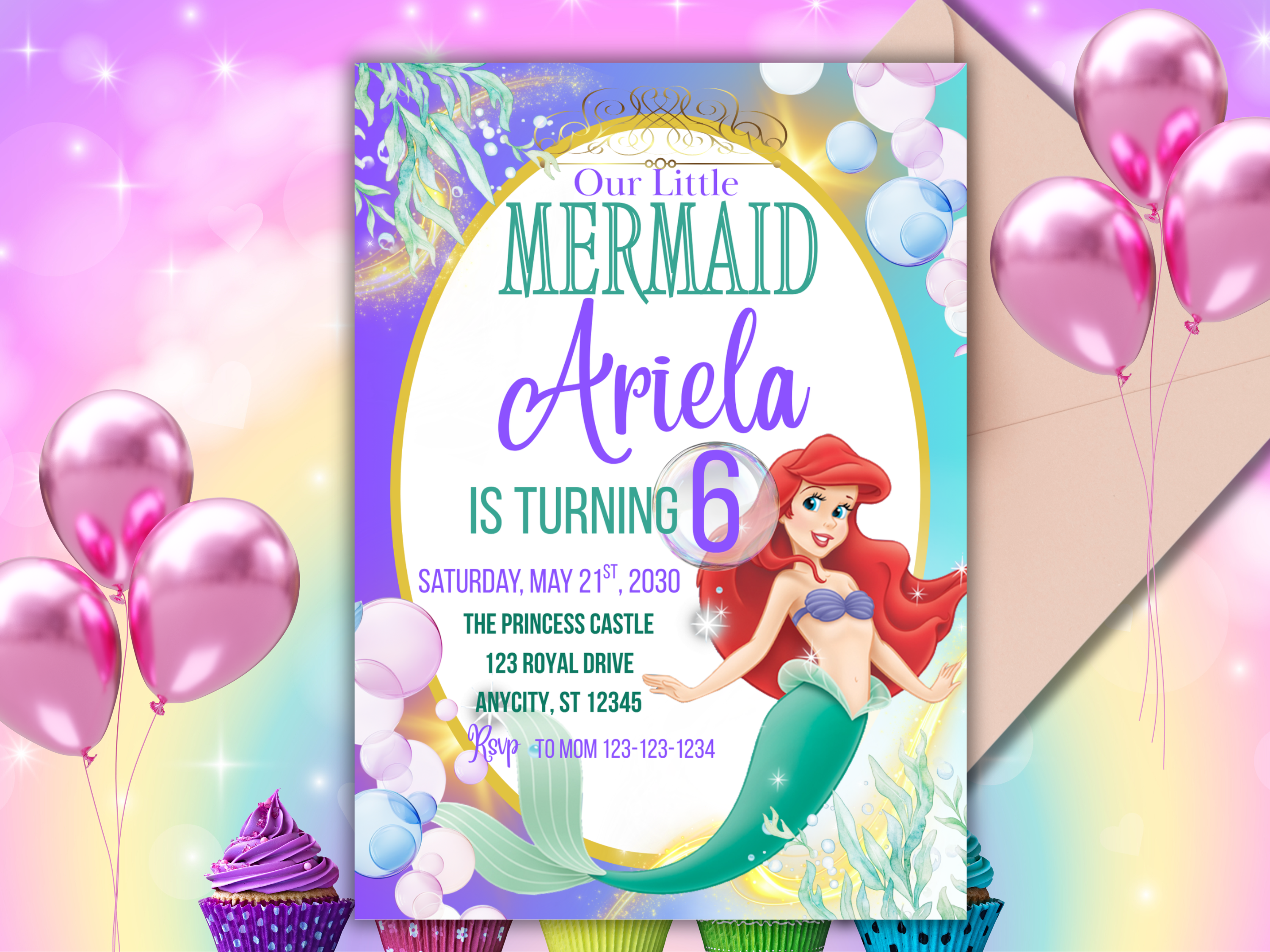 Little Mermaid Birthday Invitation | Editable Under the Sea Princess Party Invite | Instant Download Canva Template | Ariel-Inspired Digital Invite for Girls