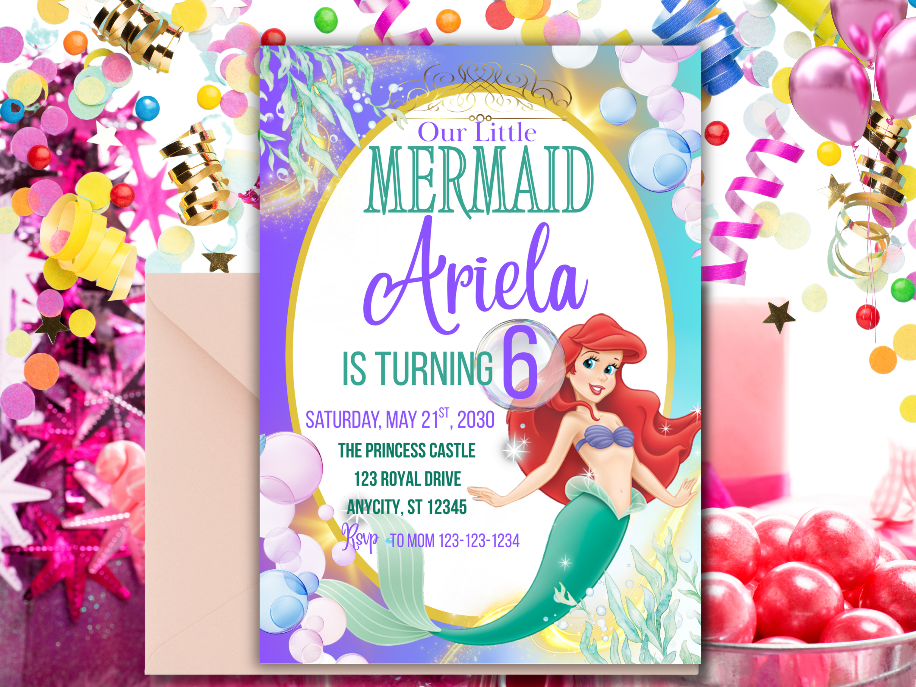 Little Mermaid Birthday Invitation | Editable Under the Sea Princess Party Invite | Instant Download Canva Template | Ariel-Inspired Digital Invite for Girls