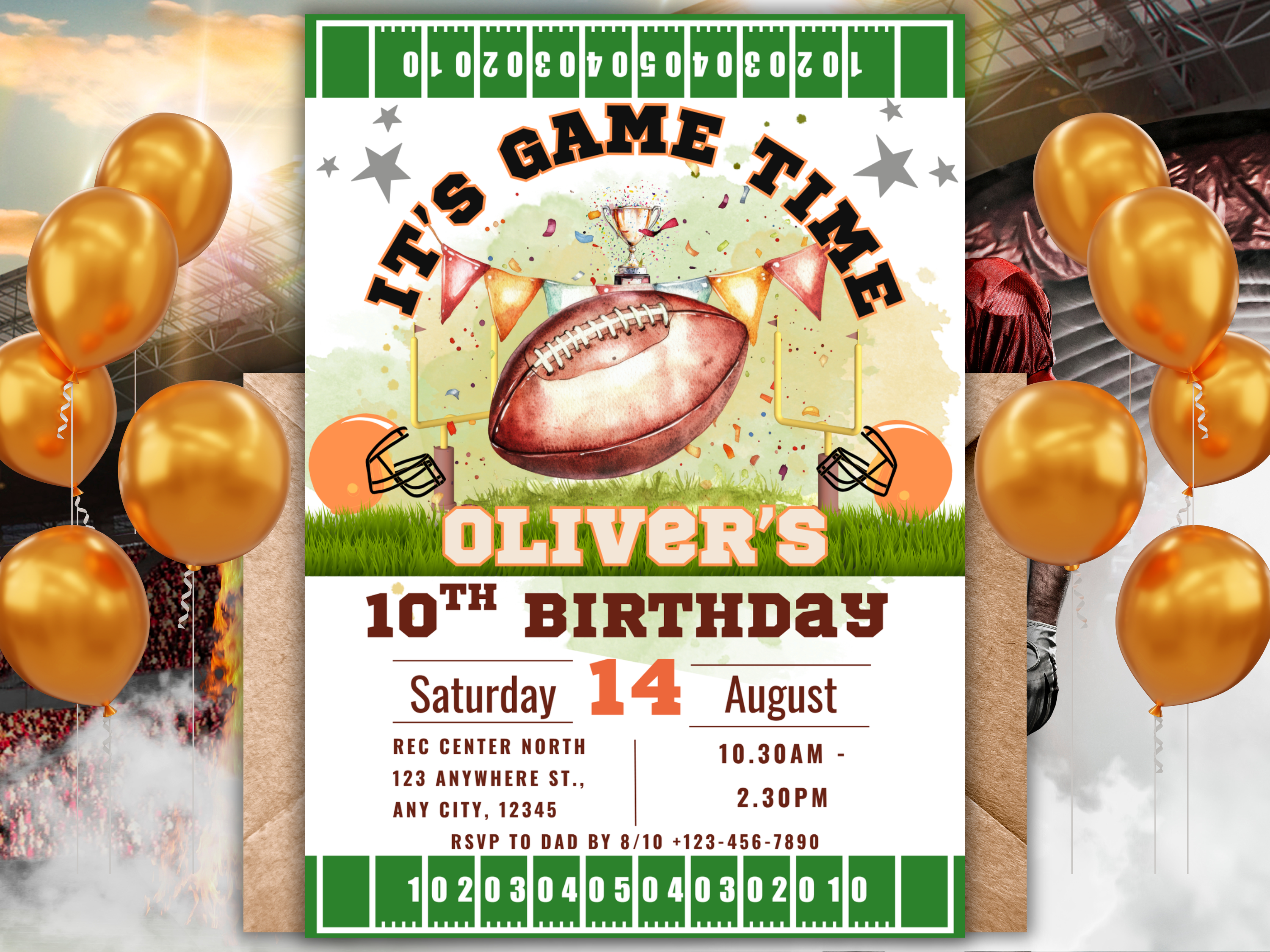 Football Birthday Invitation for Boys – Editable Canva Template – Touchdown Party Invite – Instant Digital Download