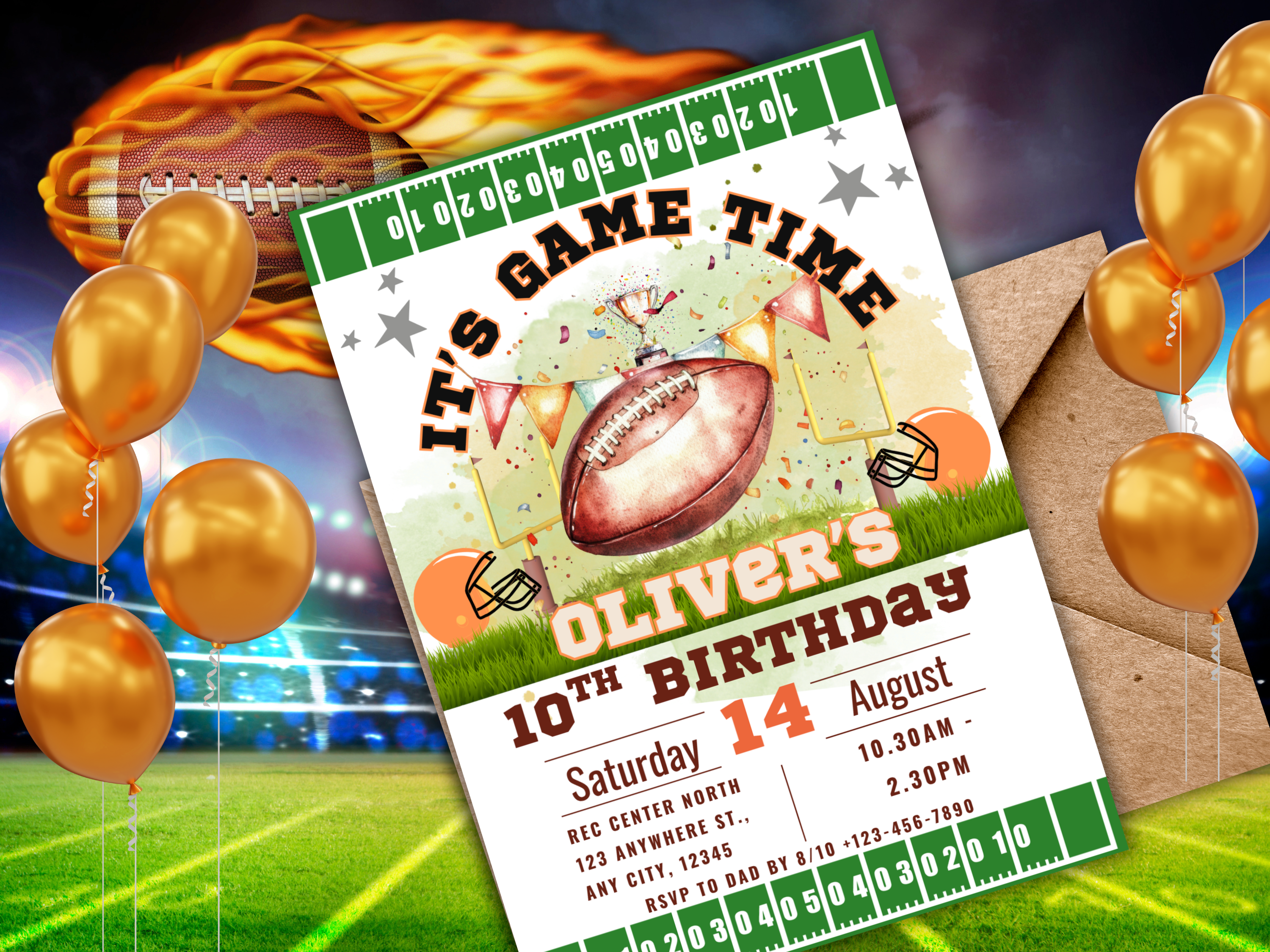 Football Birthday Invitation for Boys – Editable Canva Template – Touchdown Party Invite – Instant Digital Download