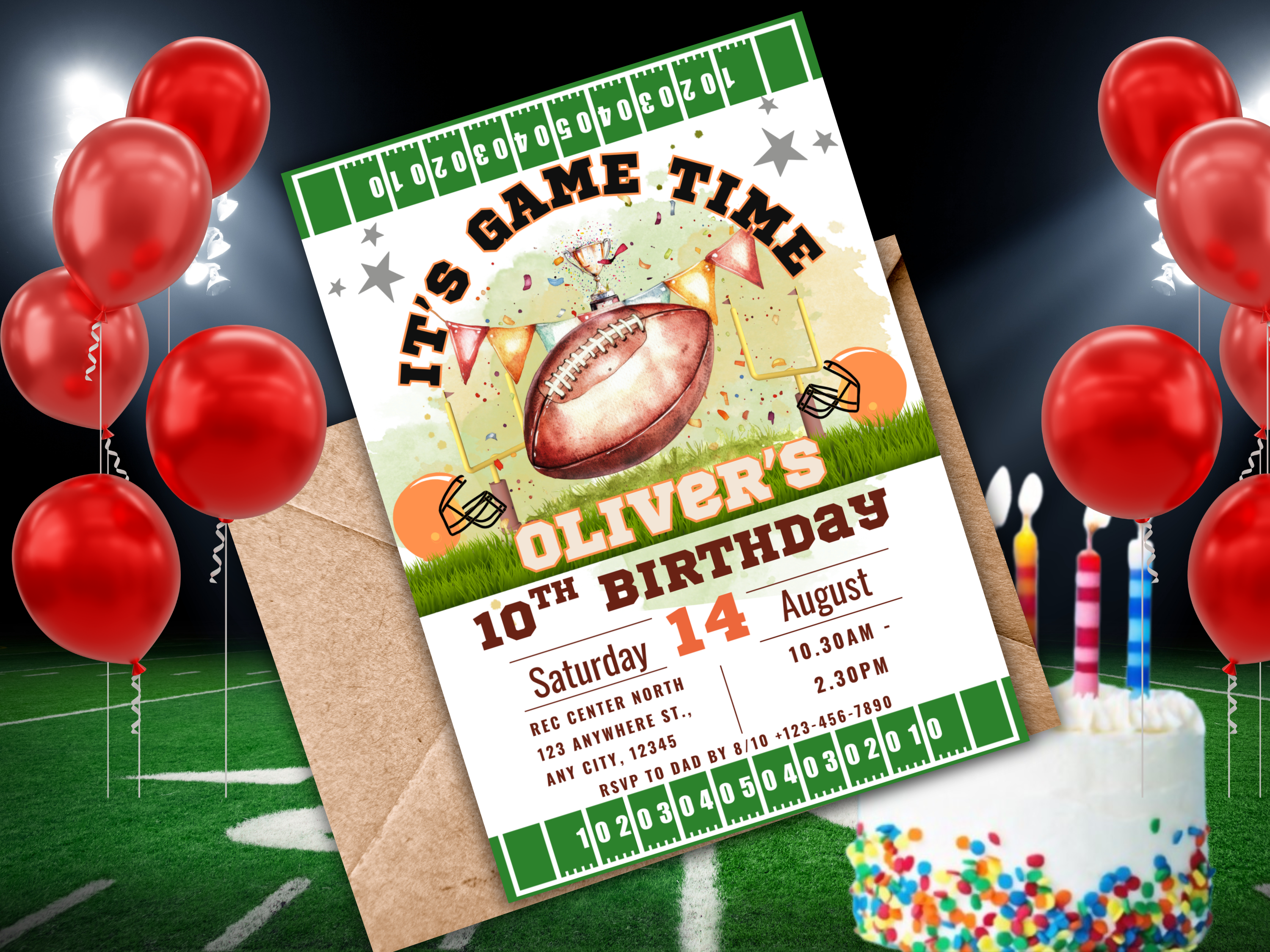 Football Birthday Invitation for Boys – Editable Canva Template – Touchdown Party Invite – Instant Digital Download