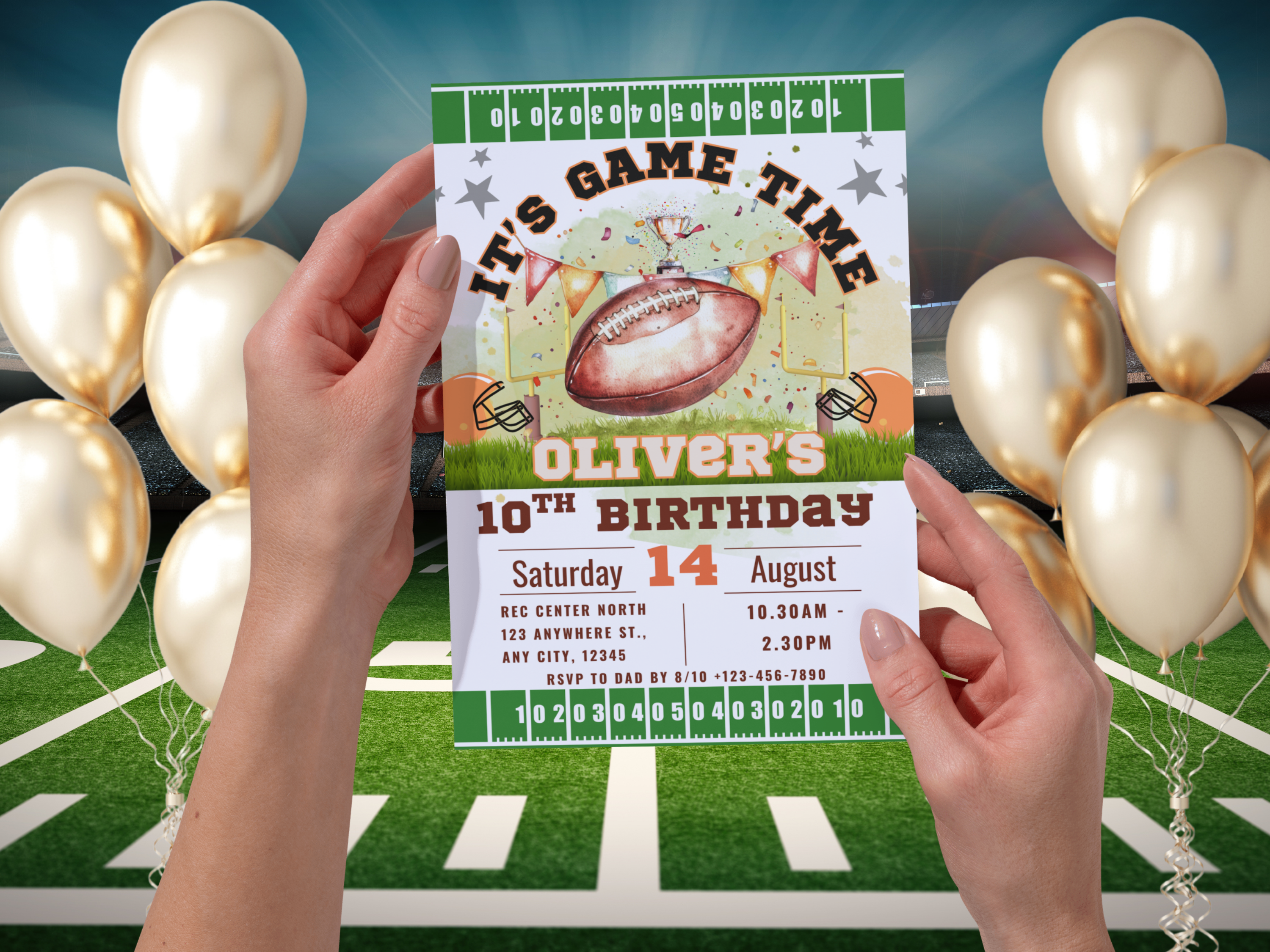 Football Birthday Invitation for Boys – Editable Canva Template – Touchdown Party Invite – Instant Digital Download
