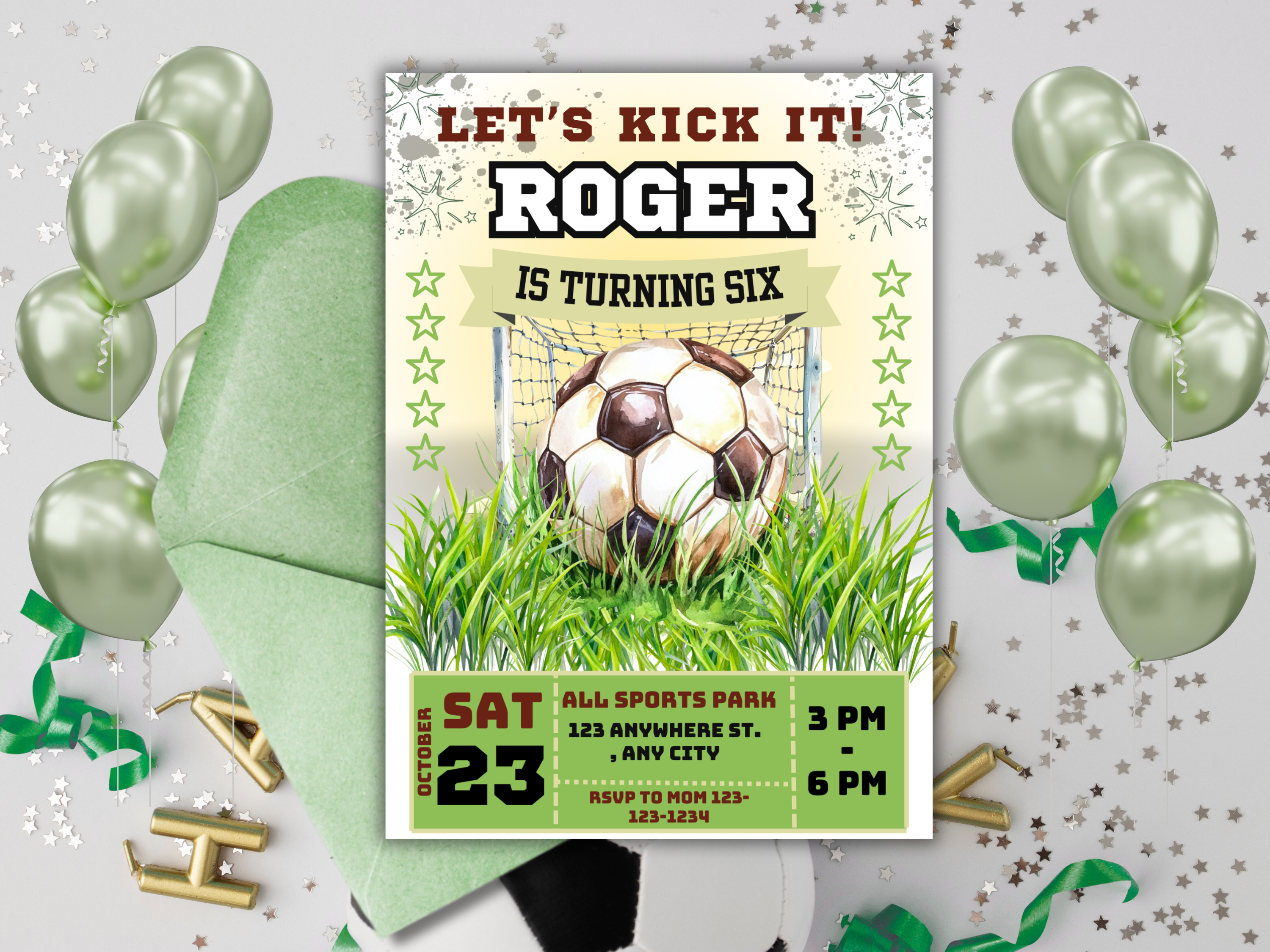 Boys Soccer Birthday Invitation with Photo – Editable Sports Soccer Ball Party Invite – Digital Download Canva Template