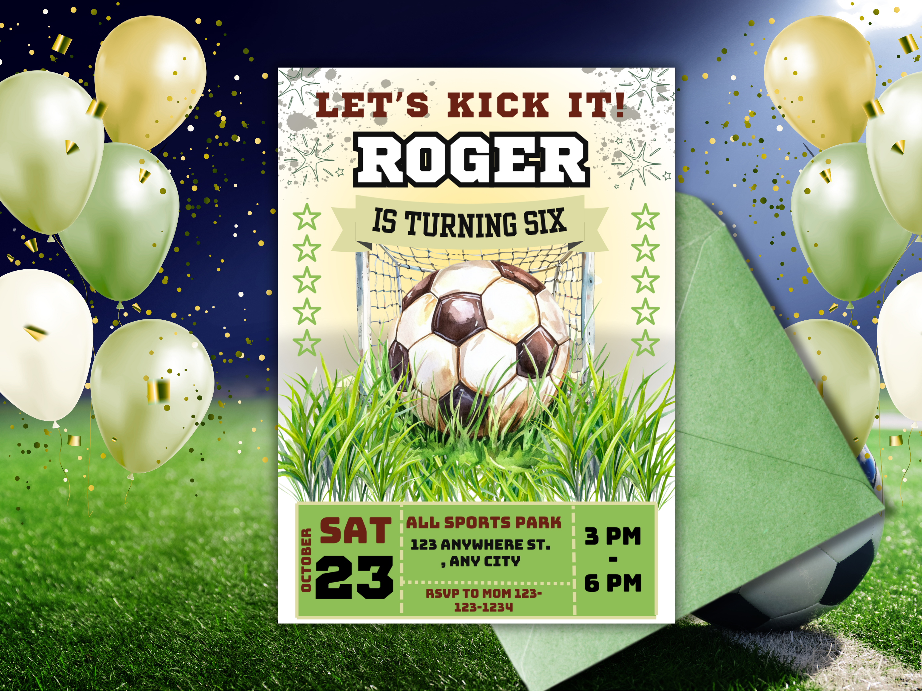 Boys Soccer Birthday Invitation with Photo – Editable Sports Soccer Ball Party Invite – Digital Download Canva Template