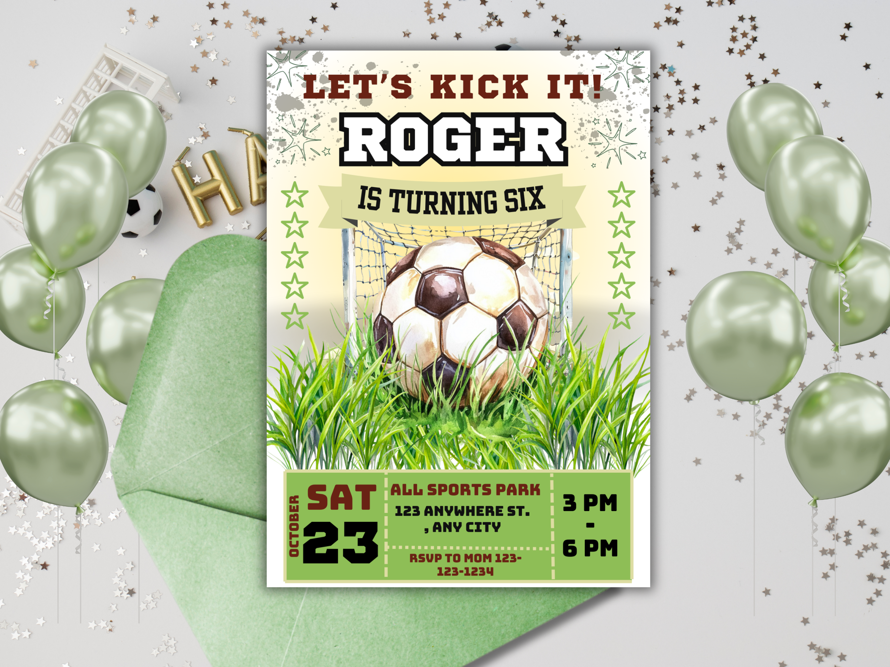 Boys Soccer Birthday Invitation with Photo – Editable Sports Soccer Ball Party Invite – Digital Download Canva Template