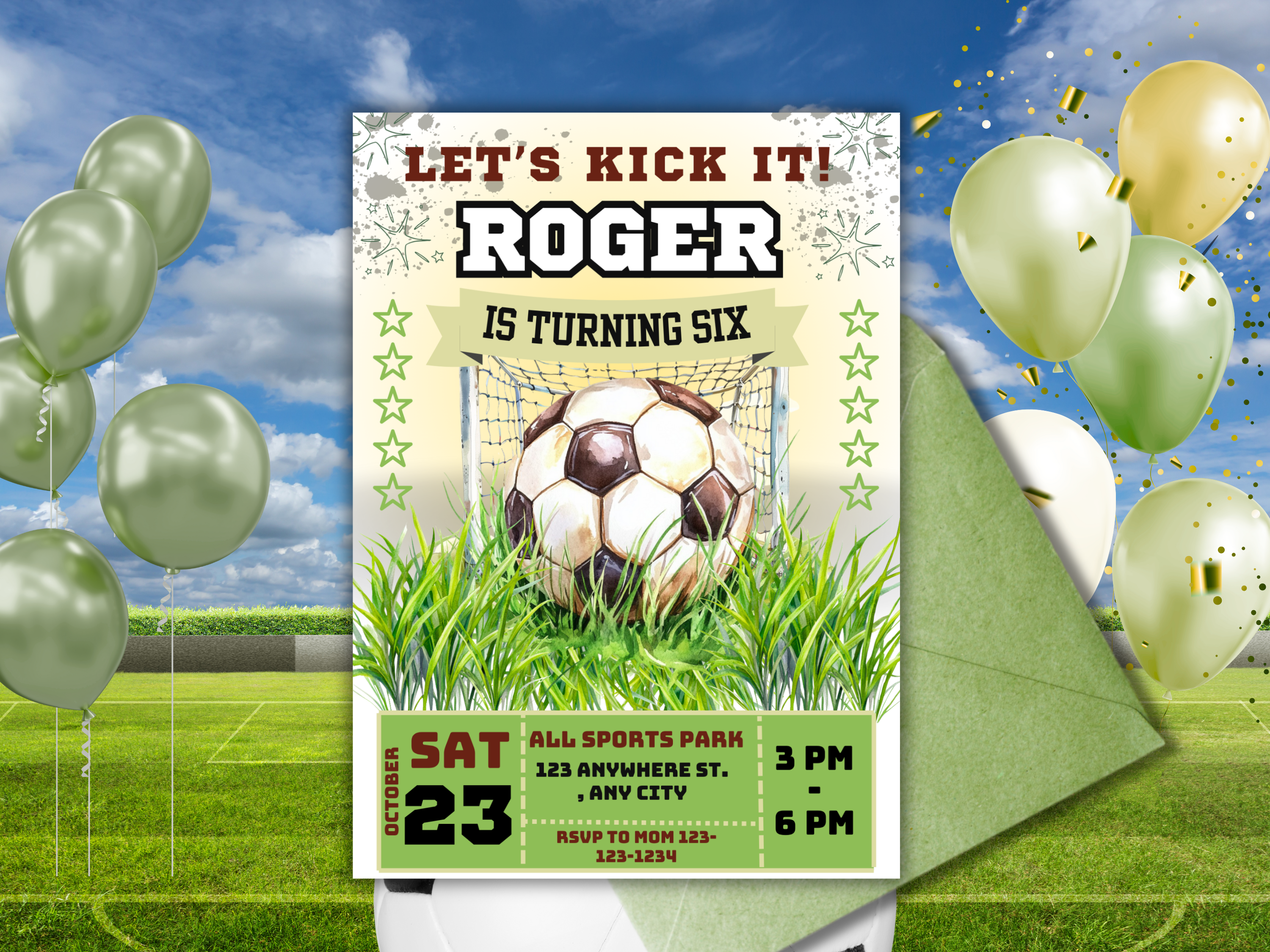 Boys Soccer Birthday Invitation with Photo – Editable Sports Soccer Ball Party Invite – Digital Download Canva Template