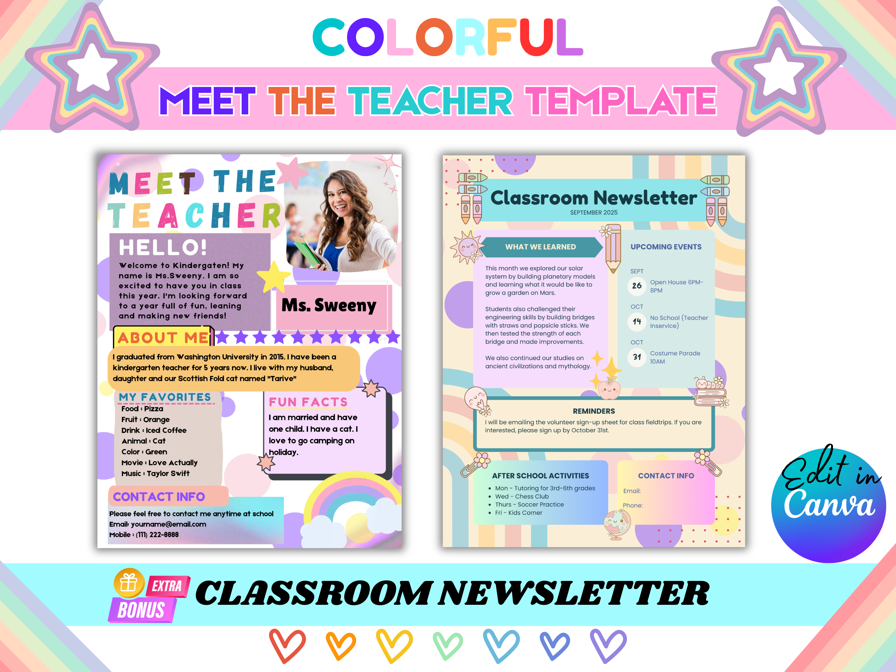 Meet the Teacher Template, Back to School Printable, Colorful Canva Teacher Introduction Letter, Editable Teacher Welcome, Newsletter Bonus