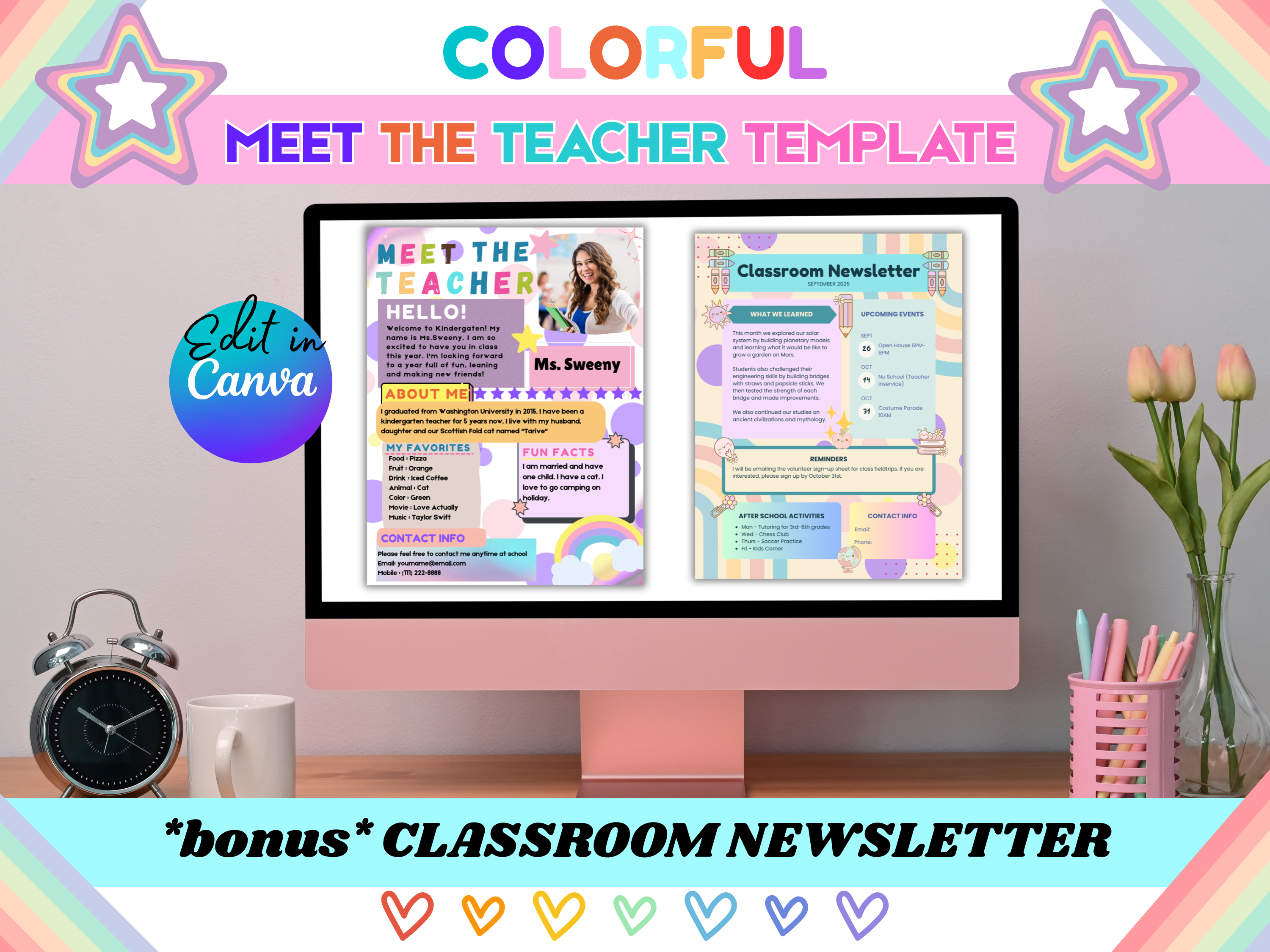 Meet the Teacher Template, Back to School Printable, Colorful Canva Teacher Introduction Letter, Editable Teacher Welcome, Newsletter Bonus
