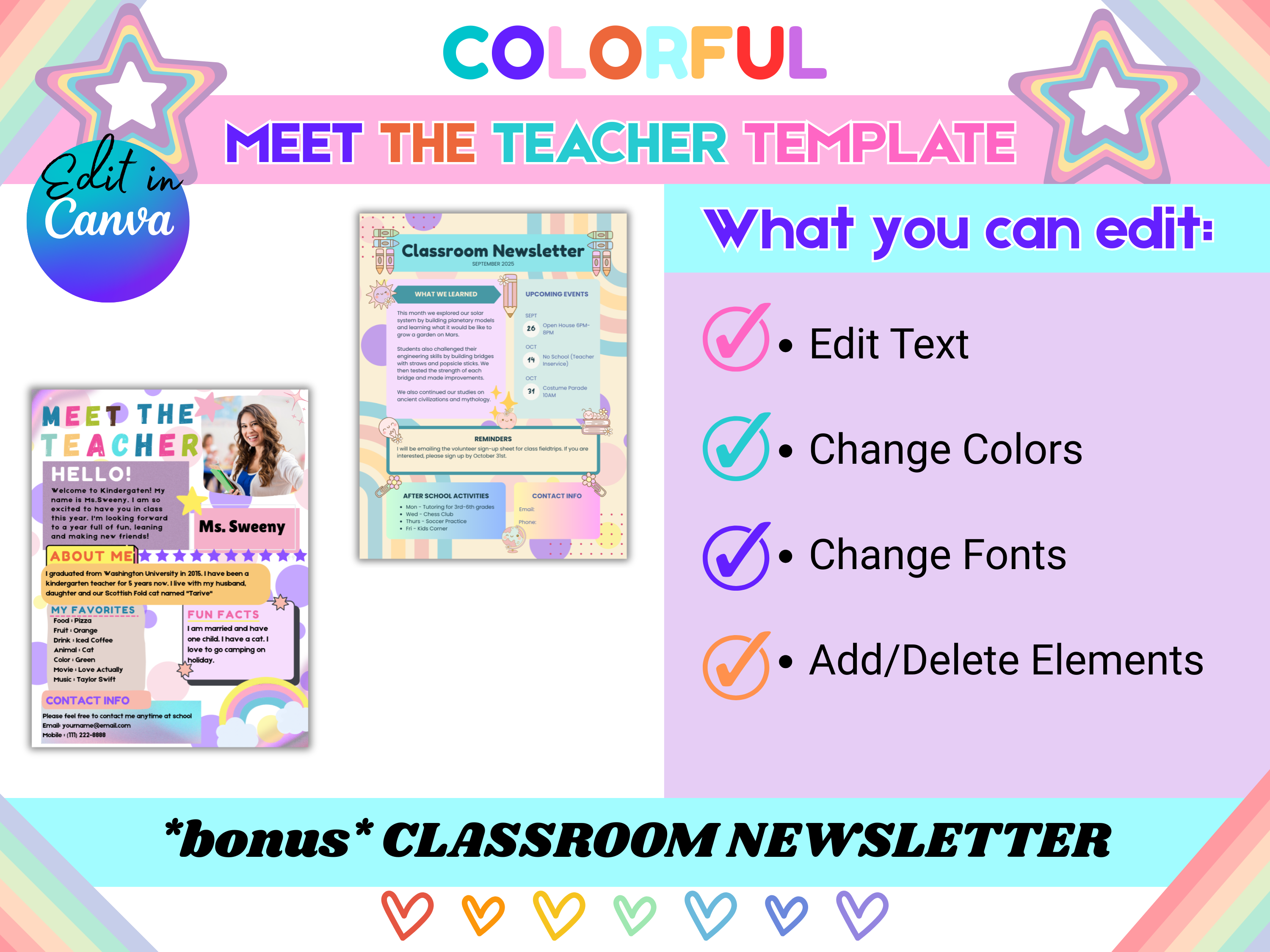Meet the Teacher Template, Back to School Printable, Colorful Canva Teacher Introduction Letter, Editable Teacher Welcome, Newsletter Bonus