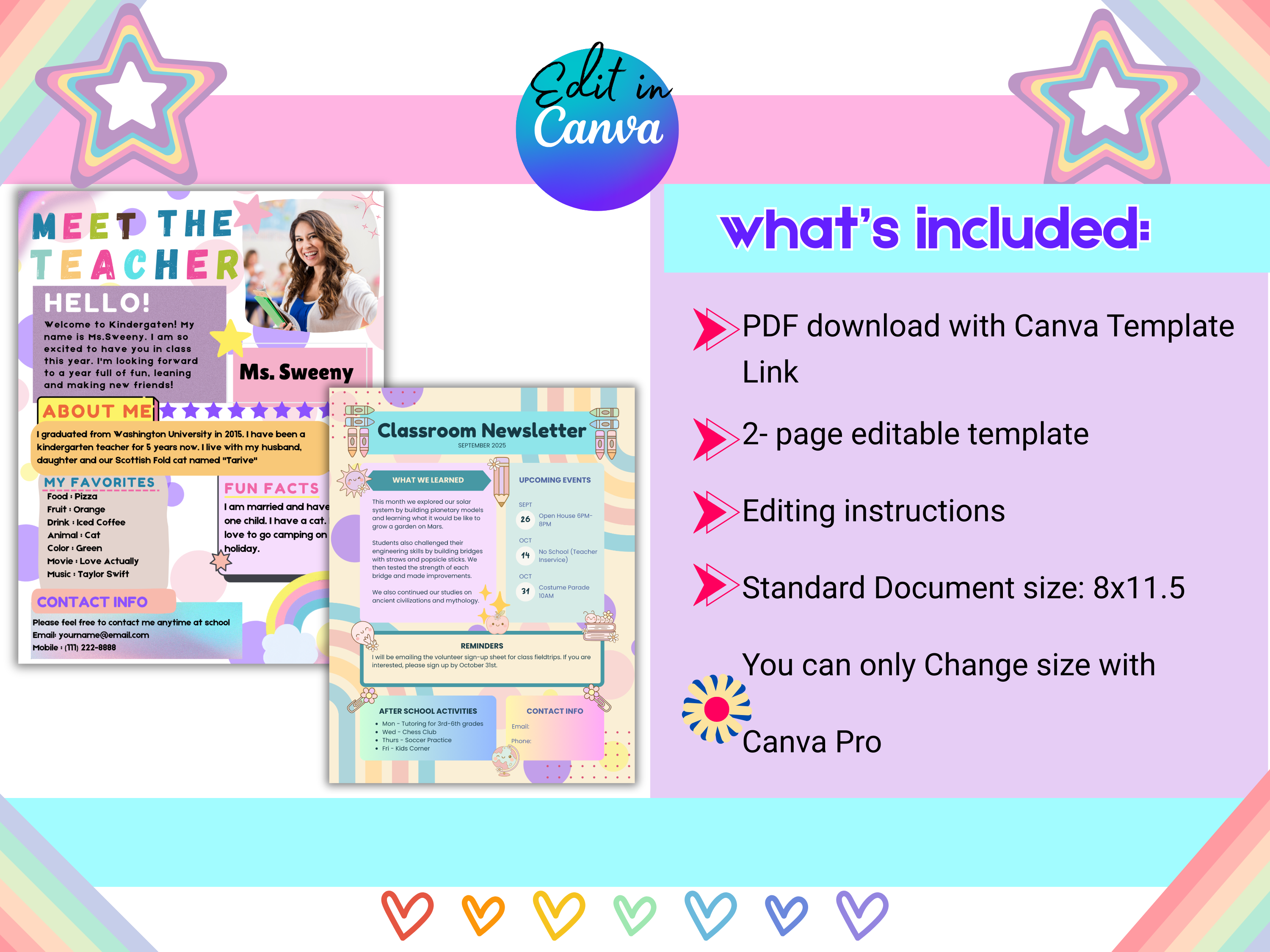 Meet the Teacher Template, Back to School Printable, Colorful Canva Teacher Introduction Letter, Editable Teacher Welcome, Newsletter Bonus