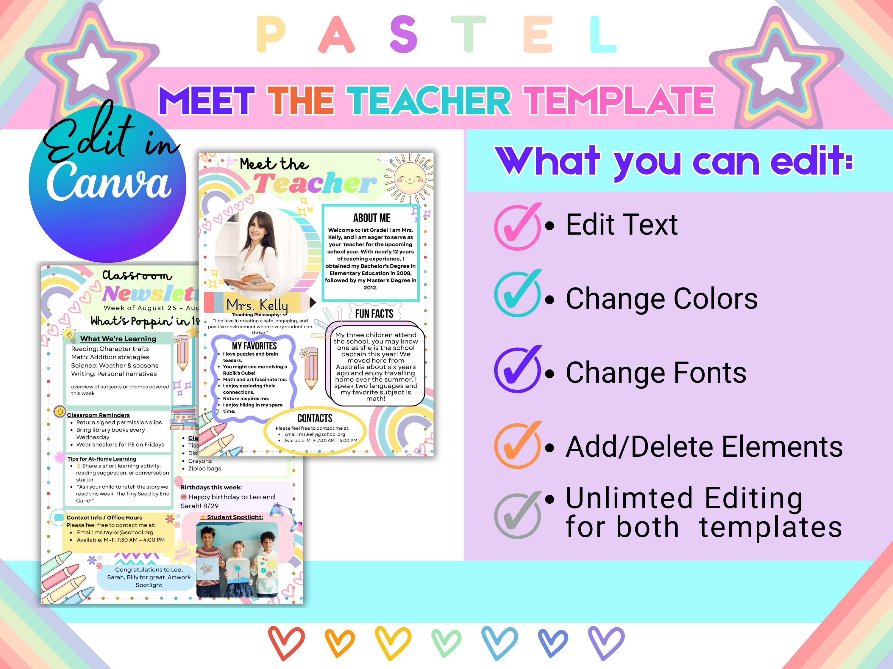 Meet the Teacher Template, Back to School Printable, Pastel Canva Teacher Introduction Letter, Editable Teacher Welcome, Newsletter Bonus