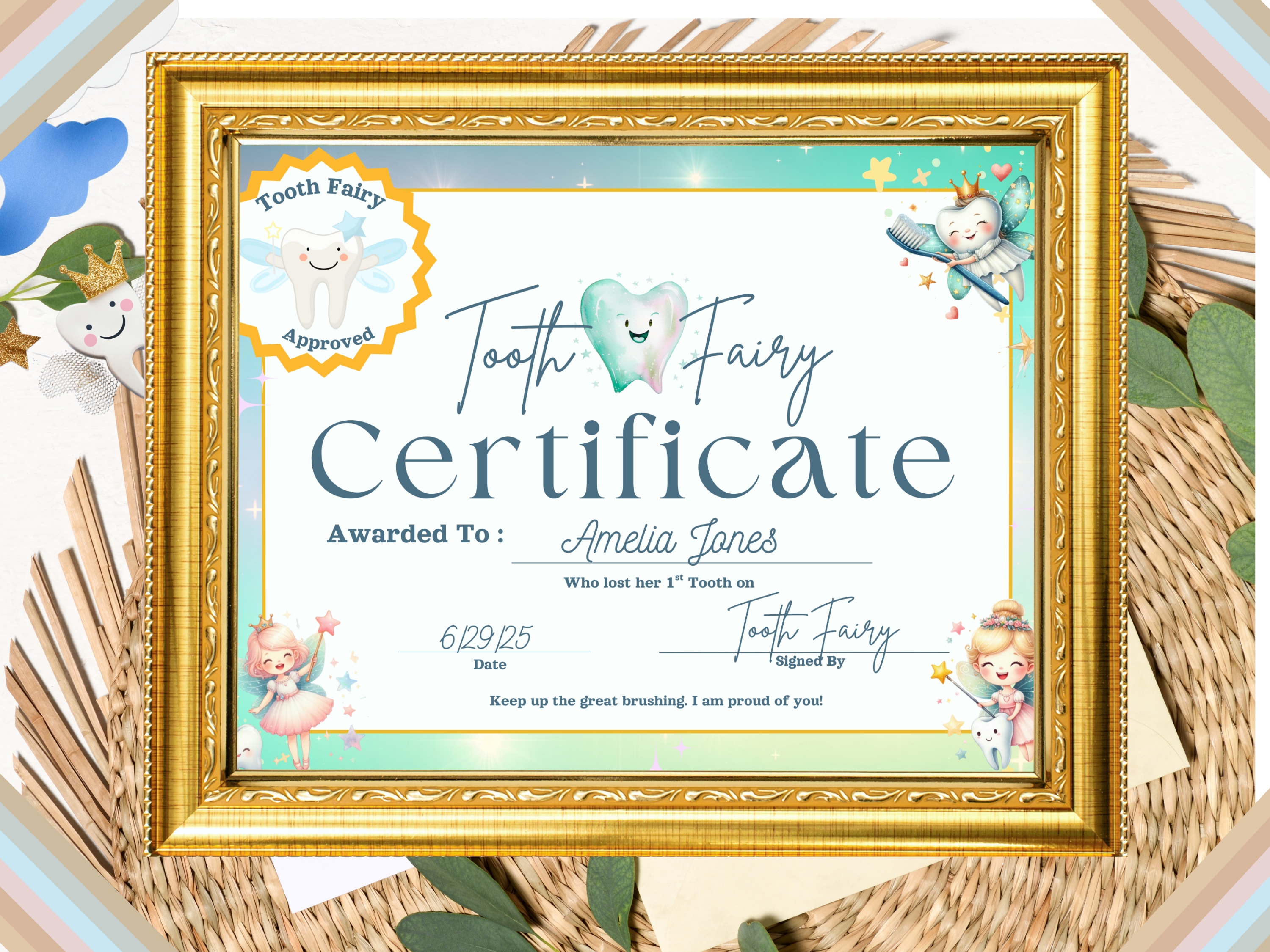 Tooth Fairy Letter Printable | Editable Glitter Tooth Fairy Certificate & Receipt for Lost Tooth Celebration