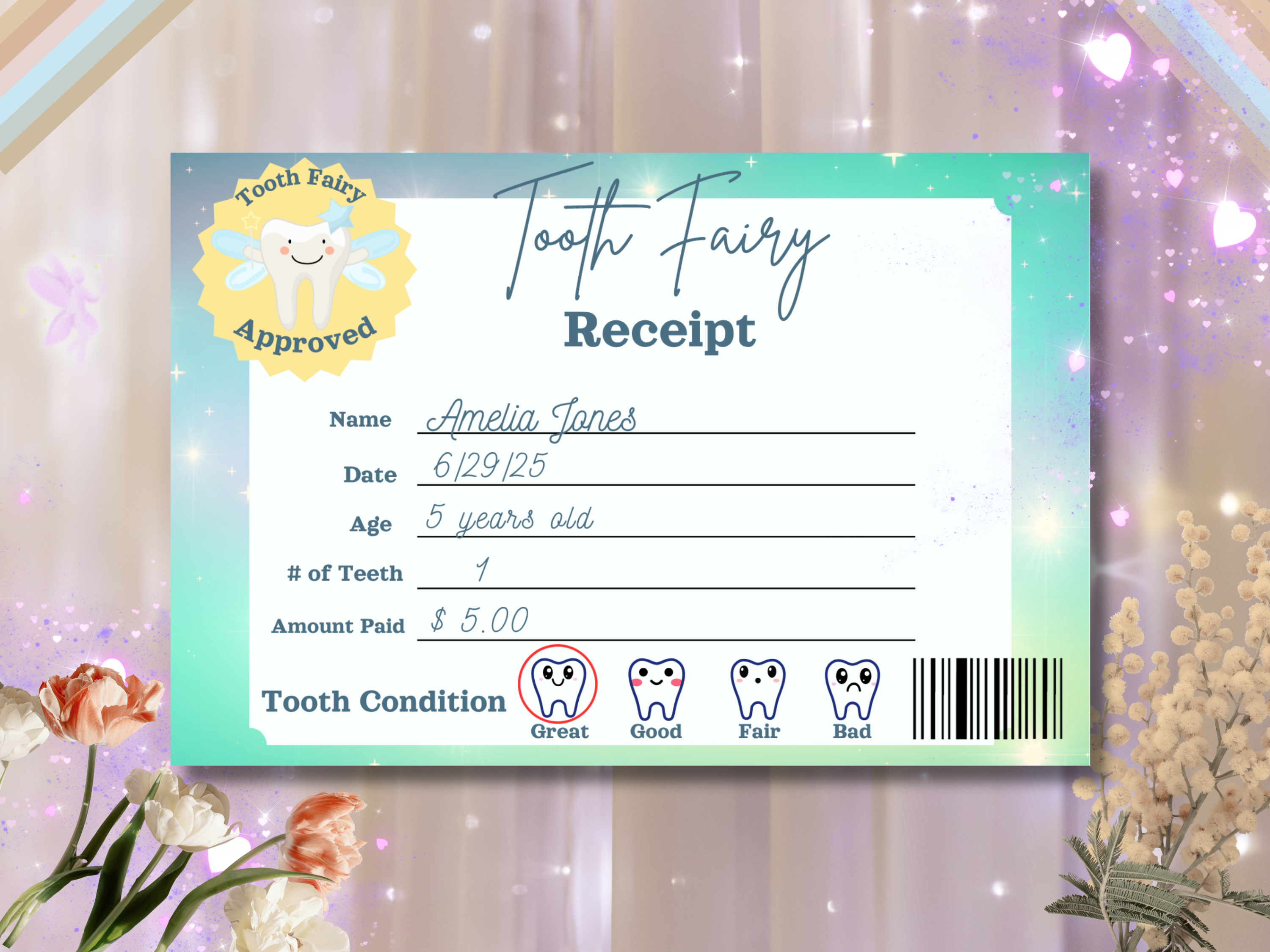 Tooth Fairy Letter Printable | Editable Glitter Tooth Fairy Certificate & Receipt for Lost Tooth Celebration