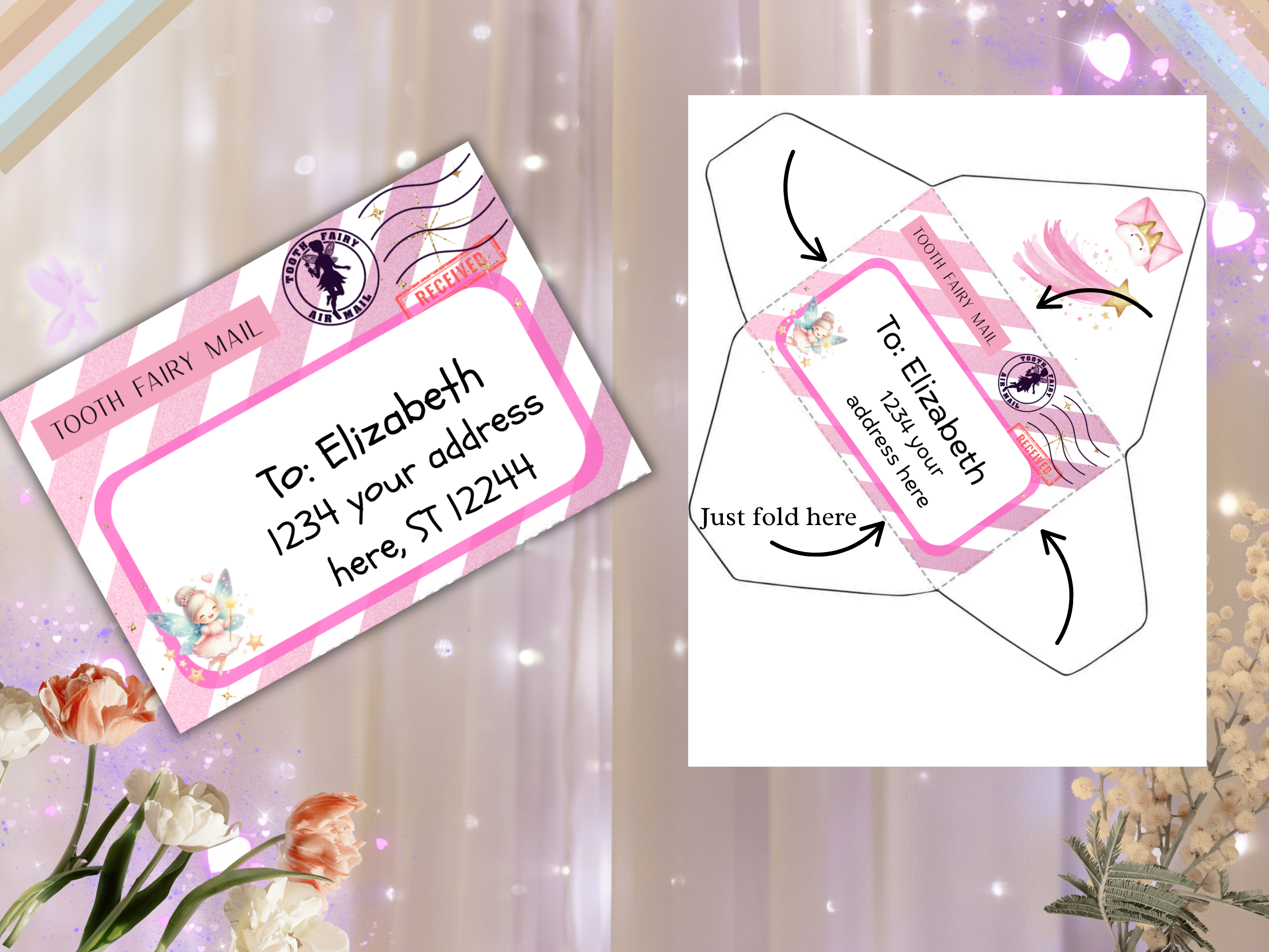 Tooth Fairy Letter Certificate Receipt Set | Pink Stars Mini Tooth Fairy Kit | 3.5x5 Envelope Printable | Cute Fairy Letter for Girls