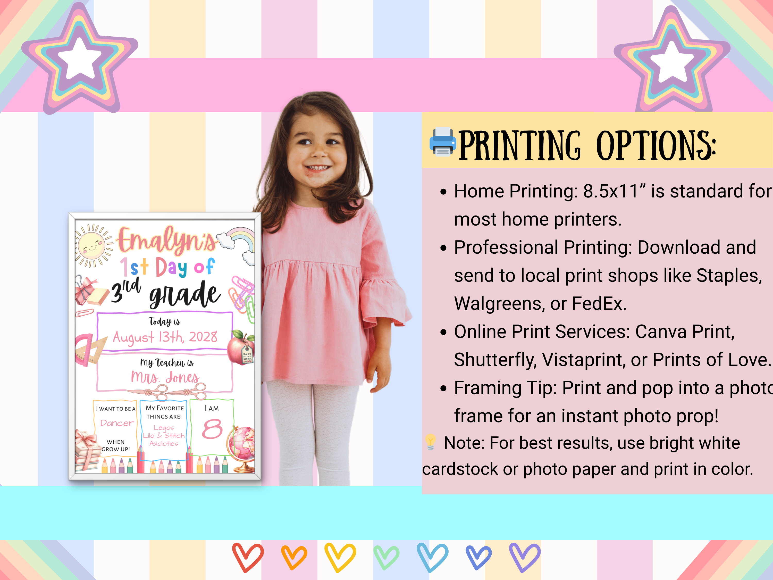 First or Last Day of School Sign Template, Editable Canva Back to School Sign for Any Grade or Age, Student Photo Prop Printable