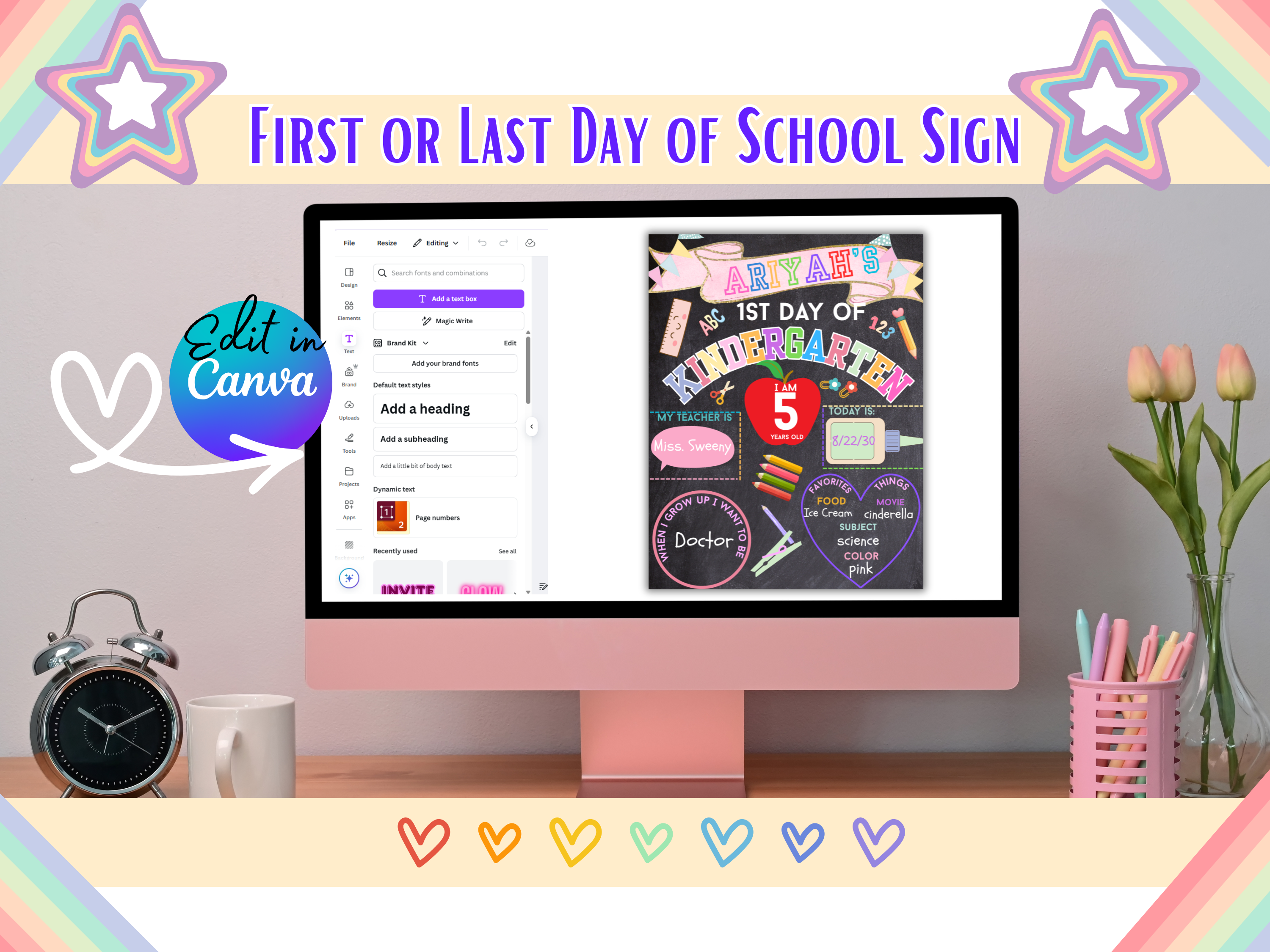Editable First Day of School Sign Canva Template | Chalkboard Back to School Poster | 8.5x11 11x14 16x20 | Instant Download