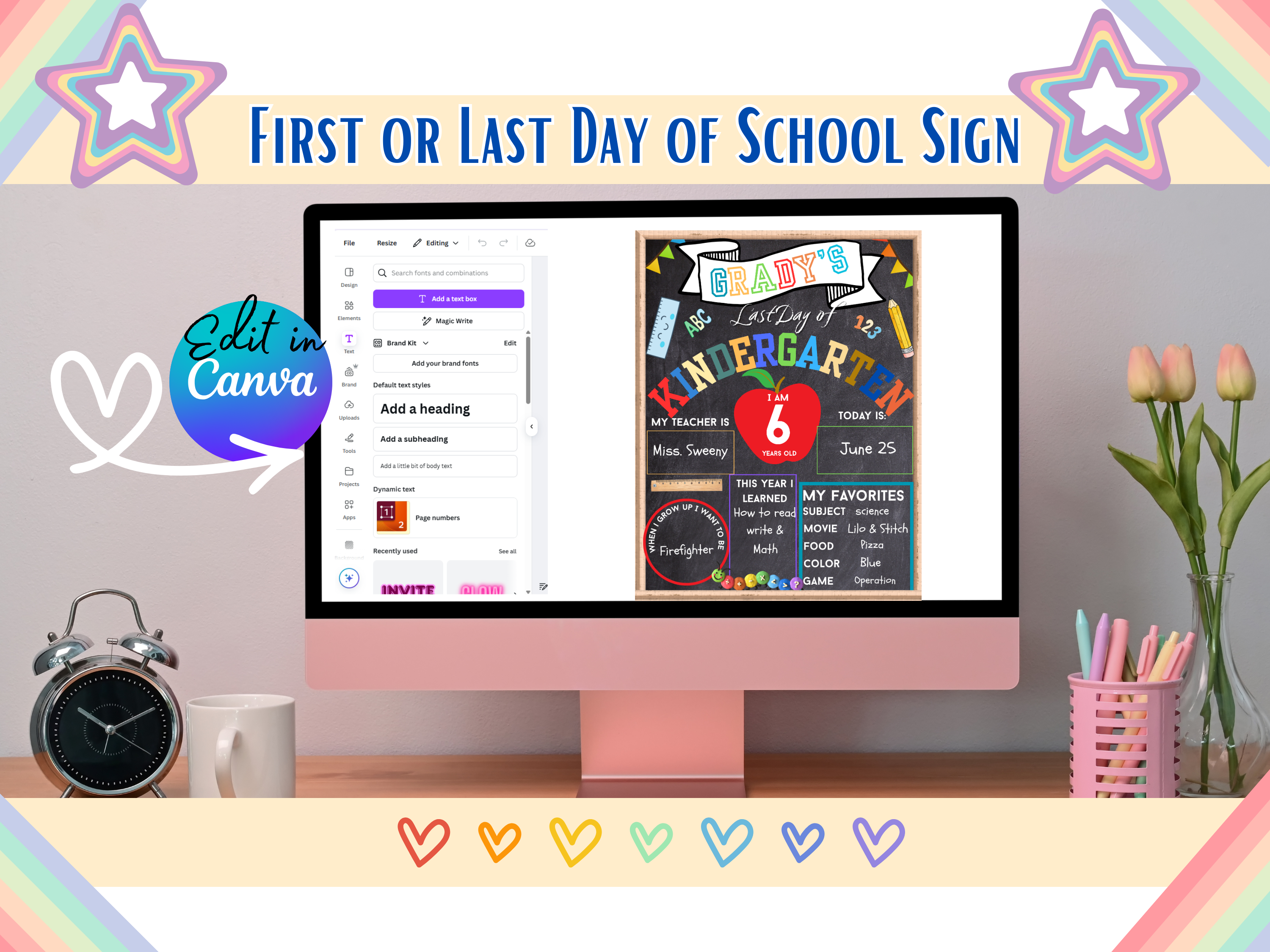 Editable First Day of School Sign Canva Template | Chalkboard Back to School Poster | 8.5x11 11x14 16x20 | Instant Download