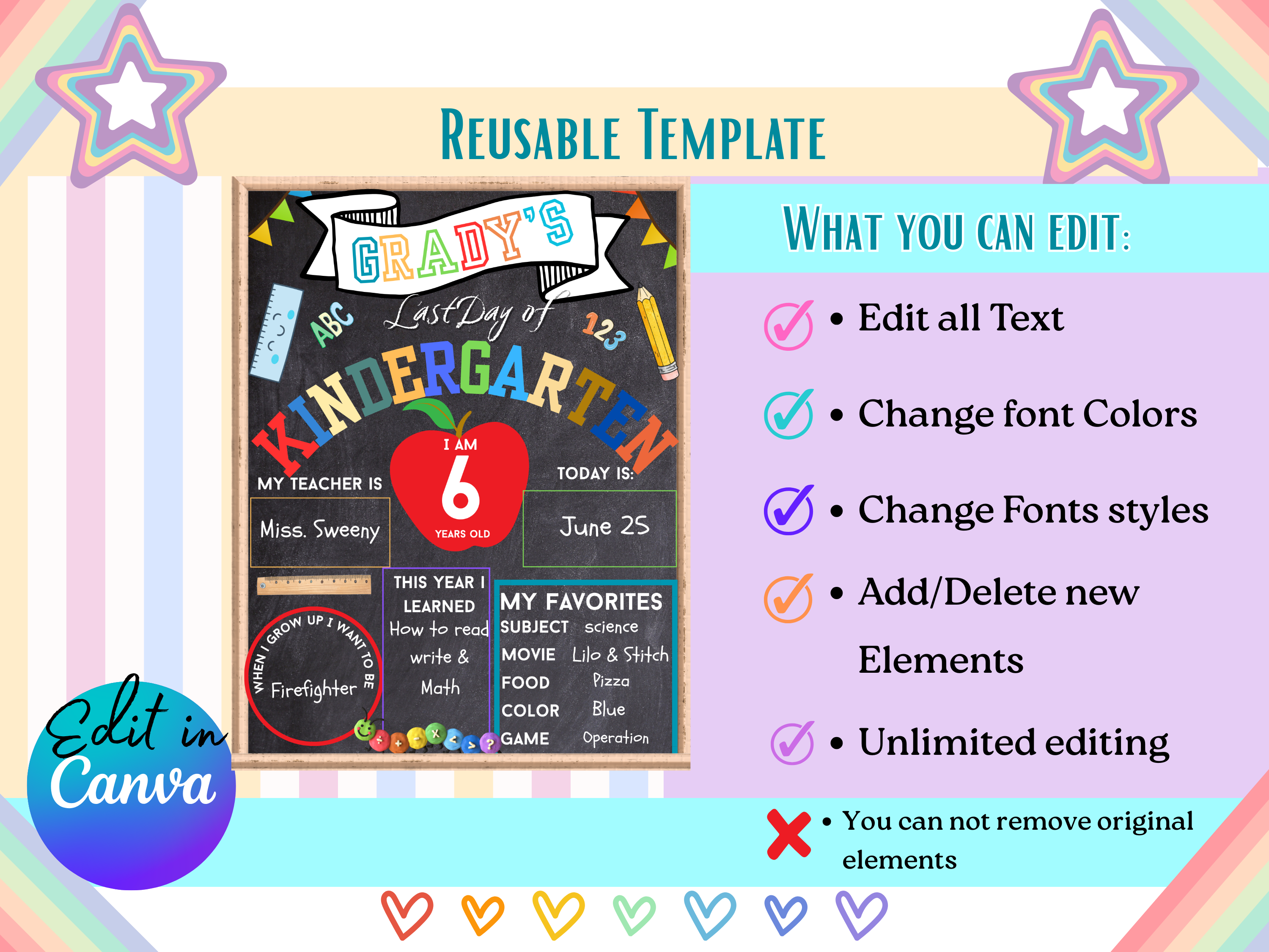 Editable First Day of School Sign Canva Template | Chalkboard Back to School Poster | 8.5x11 11x14 16x20 | Instant Download