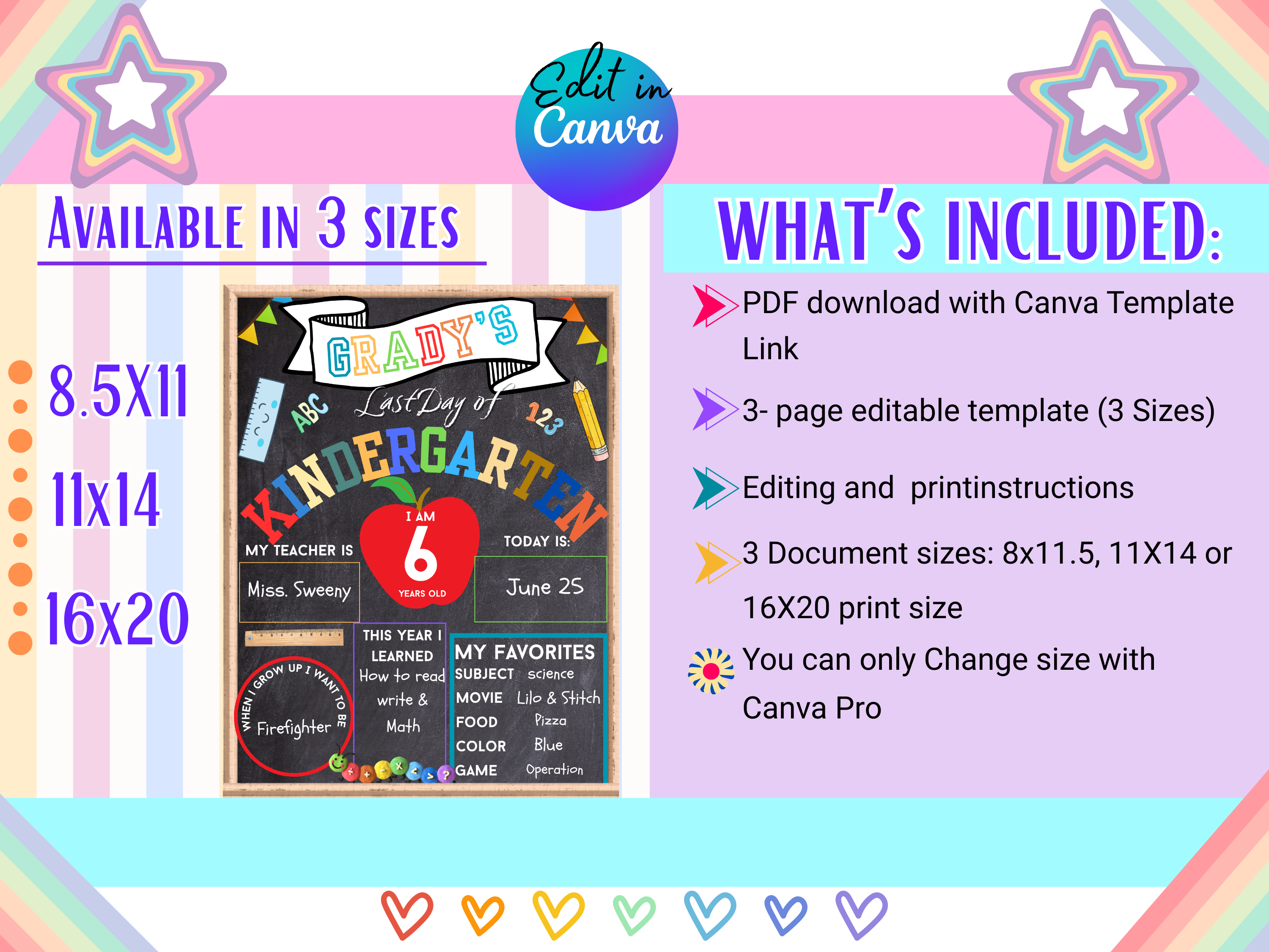 Editable First Day of School Sign Canva Template | Chalkboard Back to School Poster | 8.5x11 11x14 16x20 | Instant Download