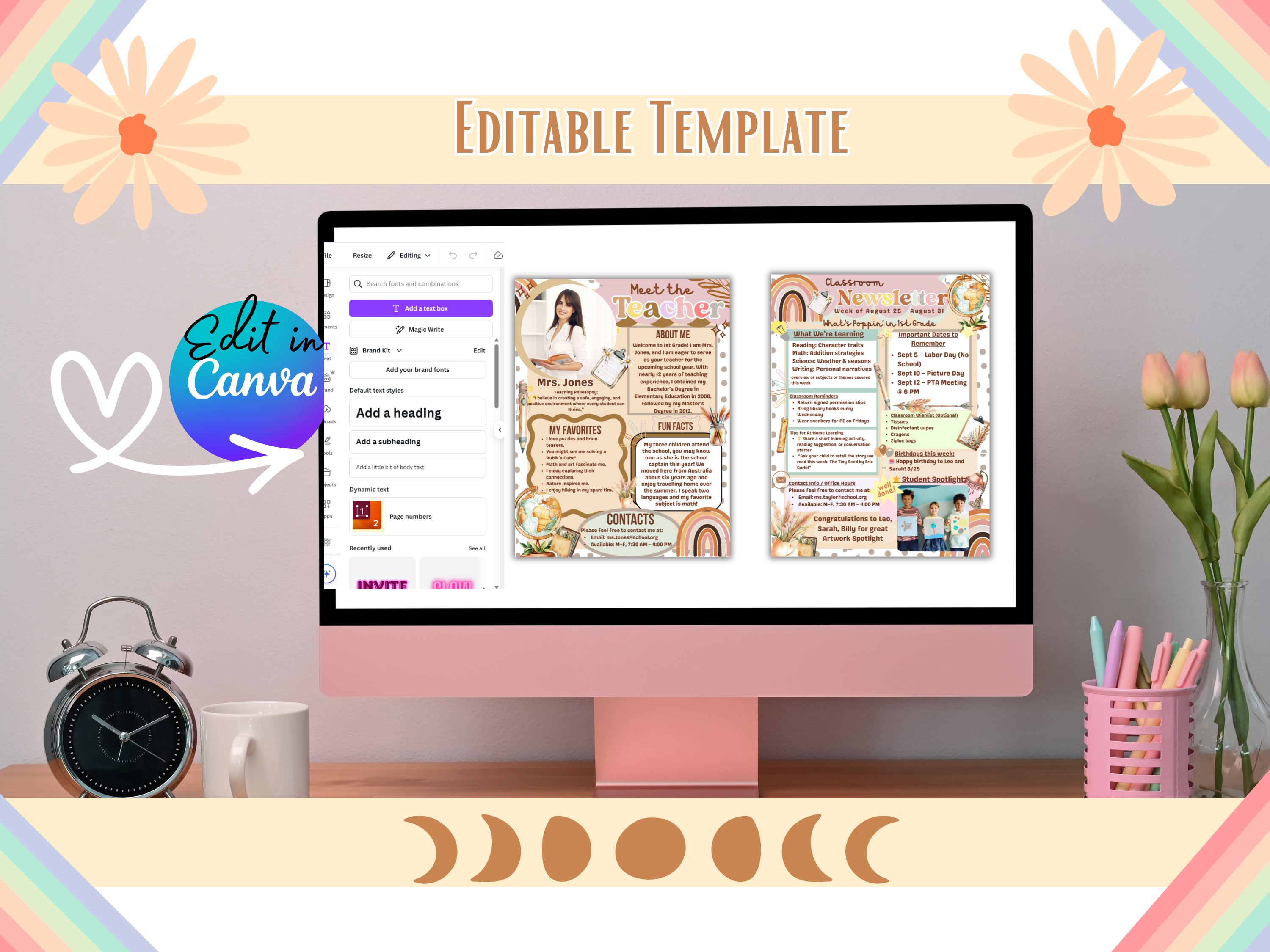 Boho Meet the Teacher Template Editable Neutral Canva Welcome Letter & Back to School Newsletter Reusable Digital Instant Download