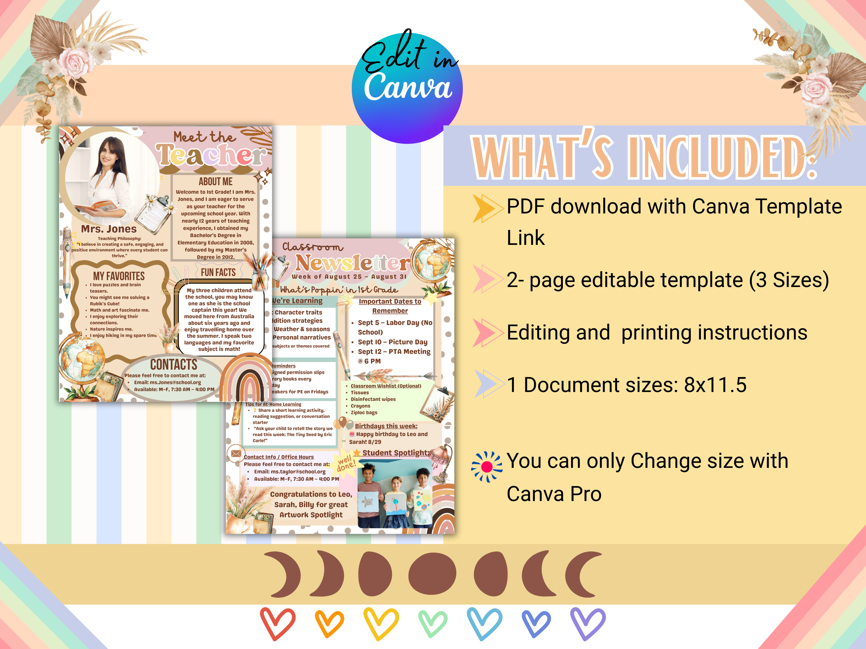 Boho Meet the Teacher Template Editable Neutral Canva Welcome Letter & Back to School Newsletter Reusable Digital Instant Download