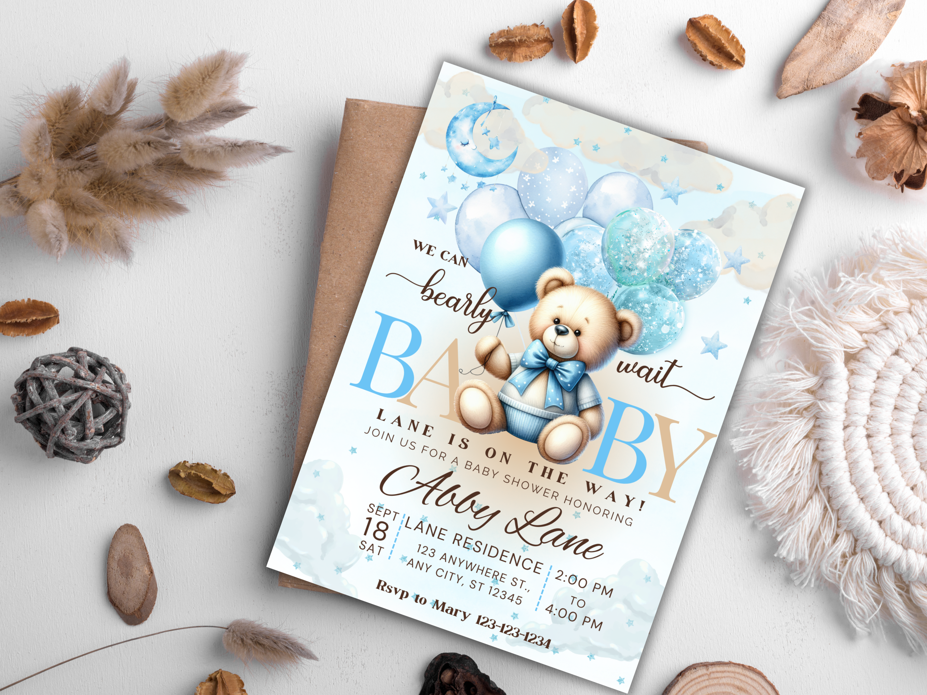 We Can Bearly Wait | Teddy Bear Baby Shower Invitation | Digital Download | Editable Text| Baby Shower Invitation