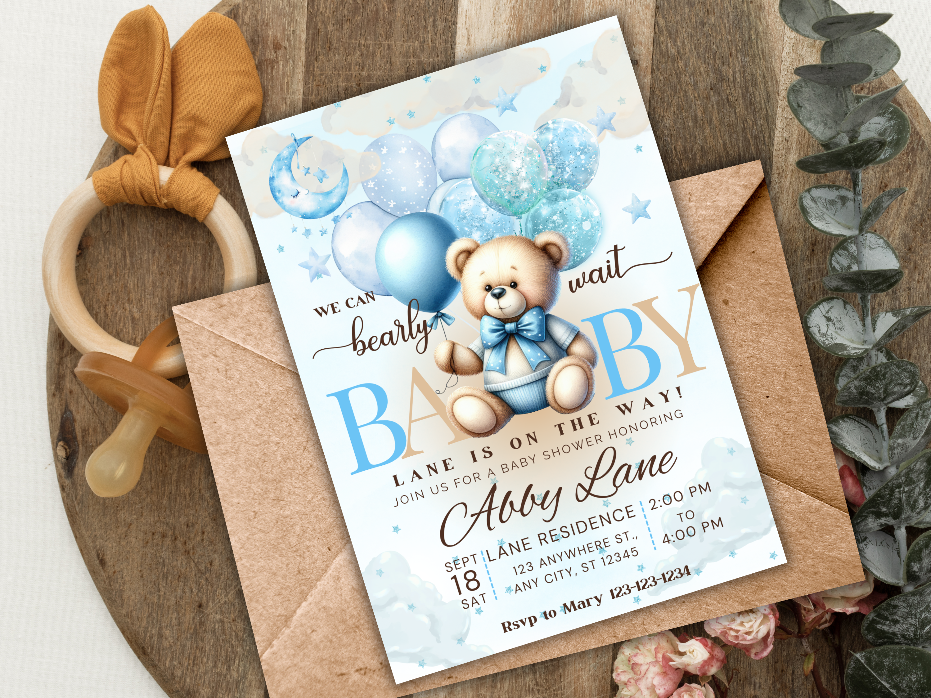 We Can Bearly Wait | Teddy Bear Baby Shower Invitation | Digital Download | Editable Text| Baby Shower Invitation