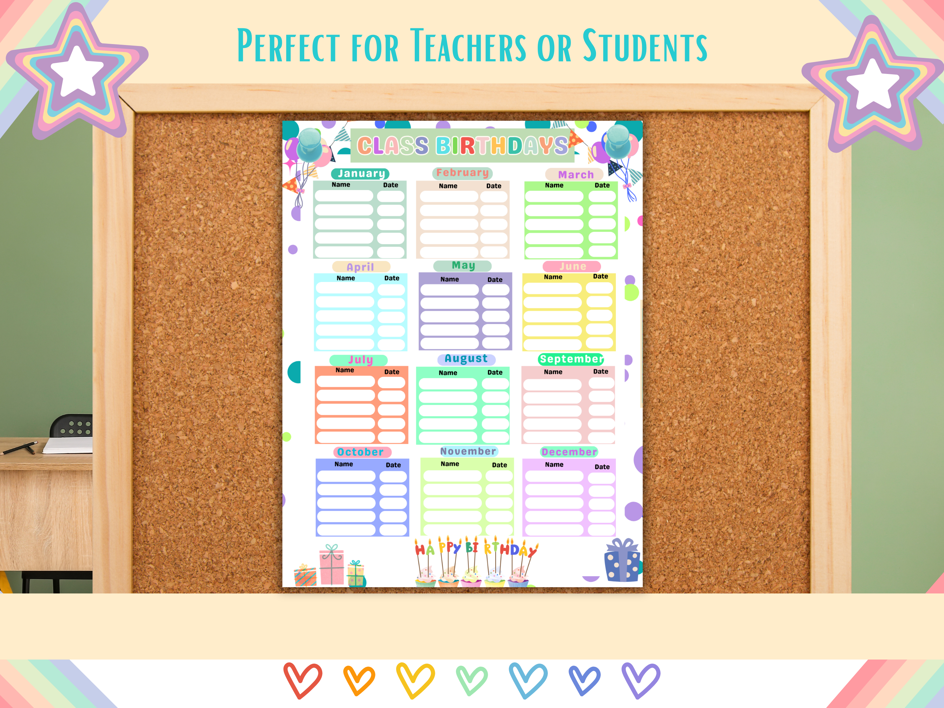 Birthday Tracker PDF Editable Classroom Birthday List Calendar Printable Student Birthday Organizer Reminder Canva Download