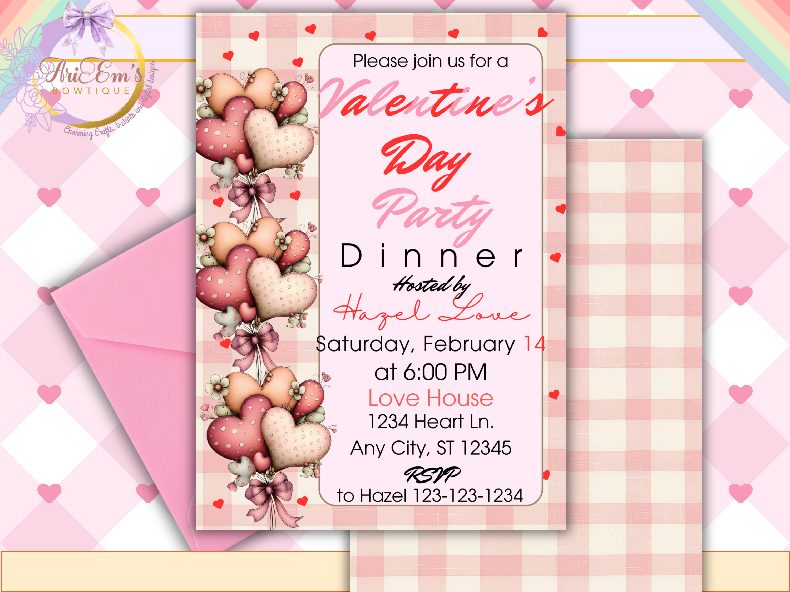 Valentine’s Day Invitation Canva Template | Editable  Heart-Themed Party Invite for Birthdays, Dinner Parties, Galentine’s Digital Download