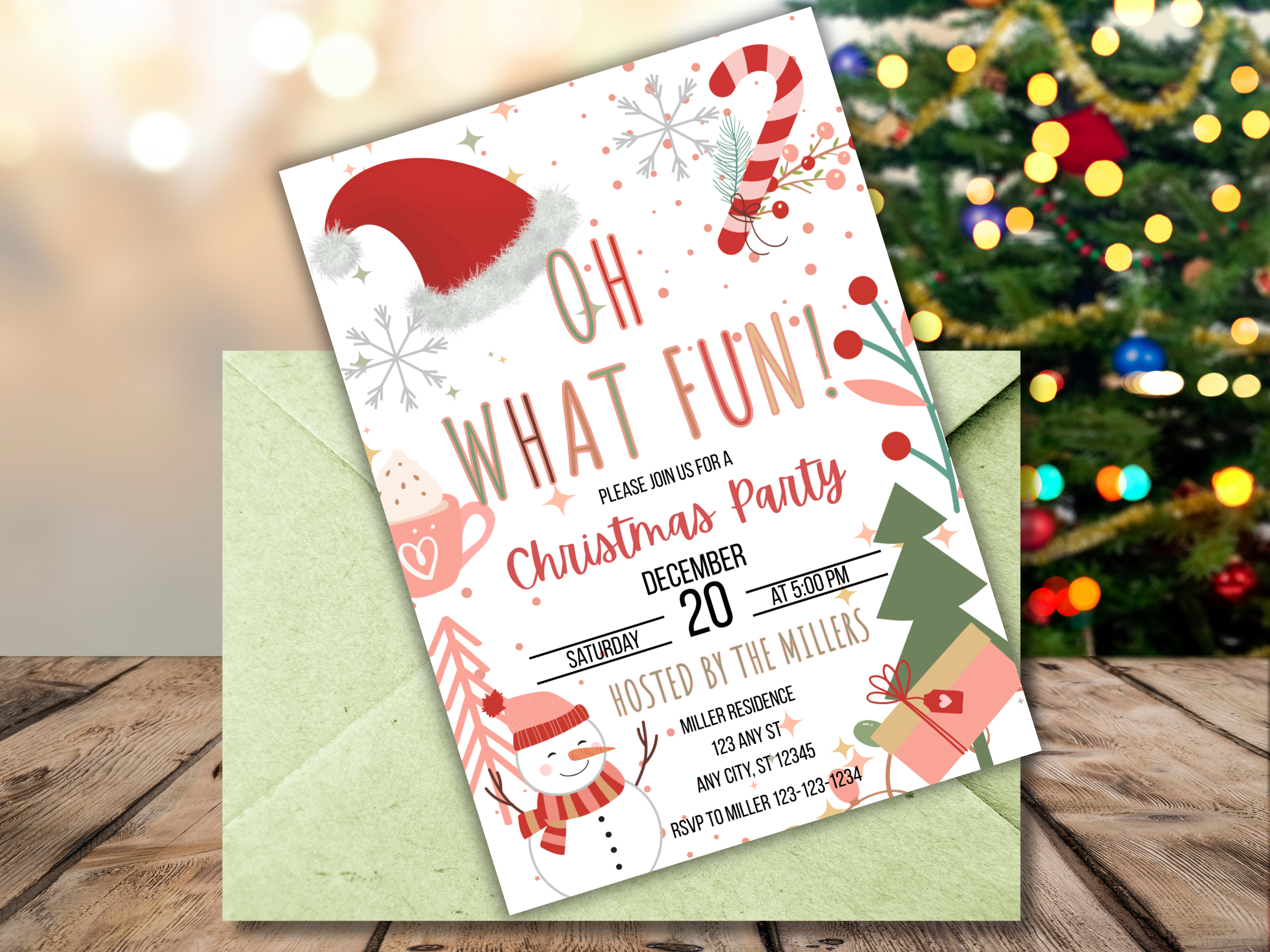 Christmas Party Invitation Kids Holiday Santa Hat | Oh What Fun Christmas Birthday Invite 