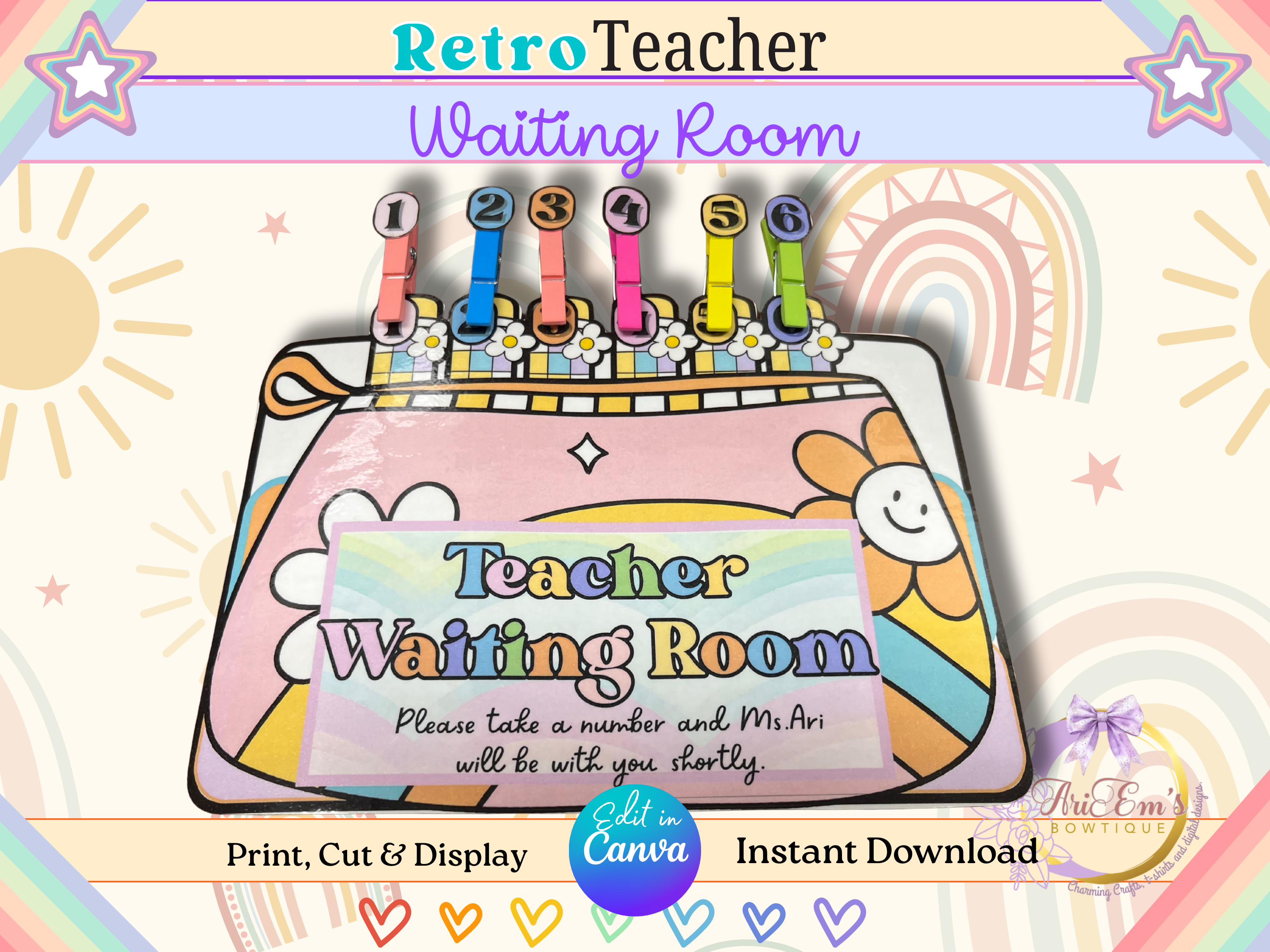 Retro Teacher Waiting Room Sign Template | Editable Canva Download | 2 Sizes 8x6 & 5x7 | Printable Teacher Office Decor