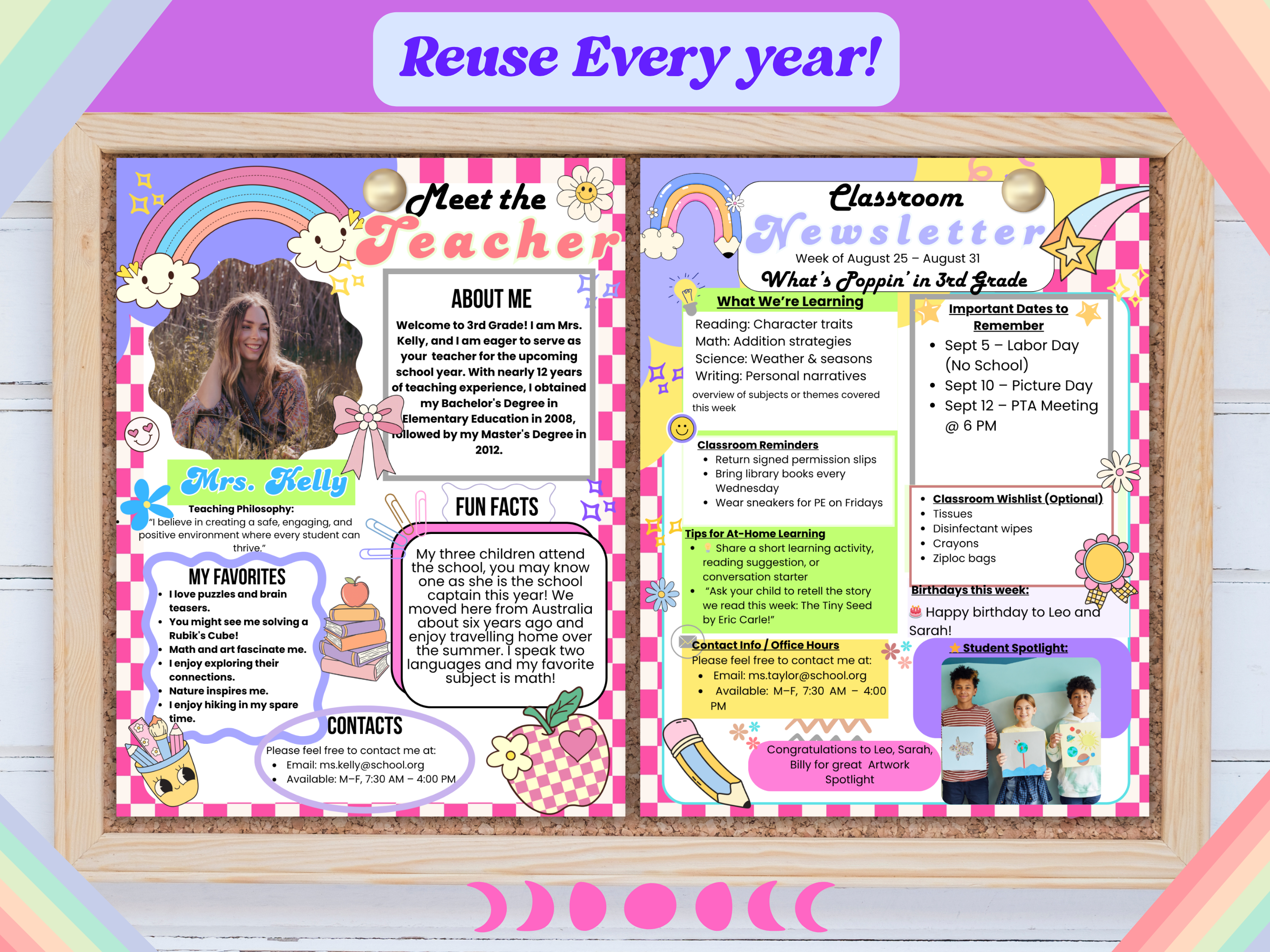 Retro Groovy Back to School Bundle | Editable Teacher Open House Templates | Meet the Teacher, Newsletter, Student Forms | Canva | 21 Pages