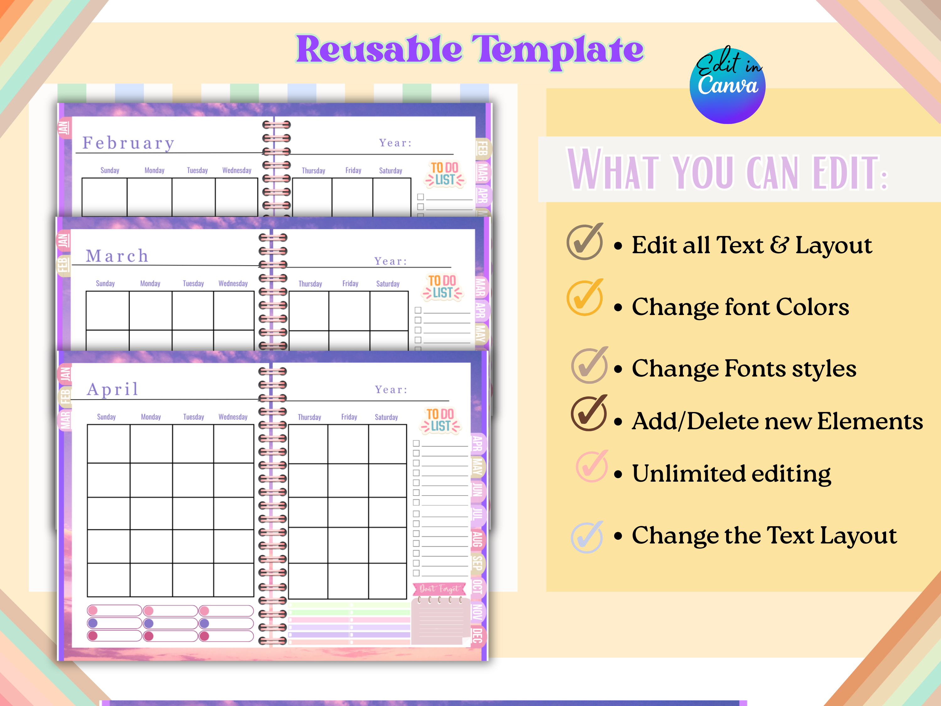 Digital Planner Undated Purple Sky Meal Budget Weekly To Do List Tracker Canva Editable for Goodnotes Notability Reusable Task Organizer