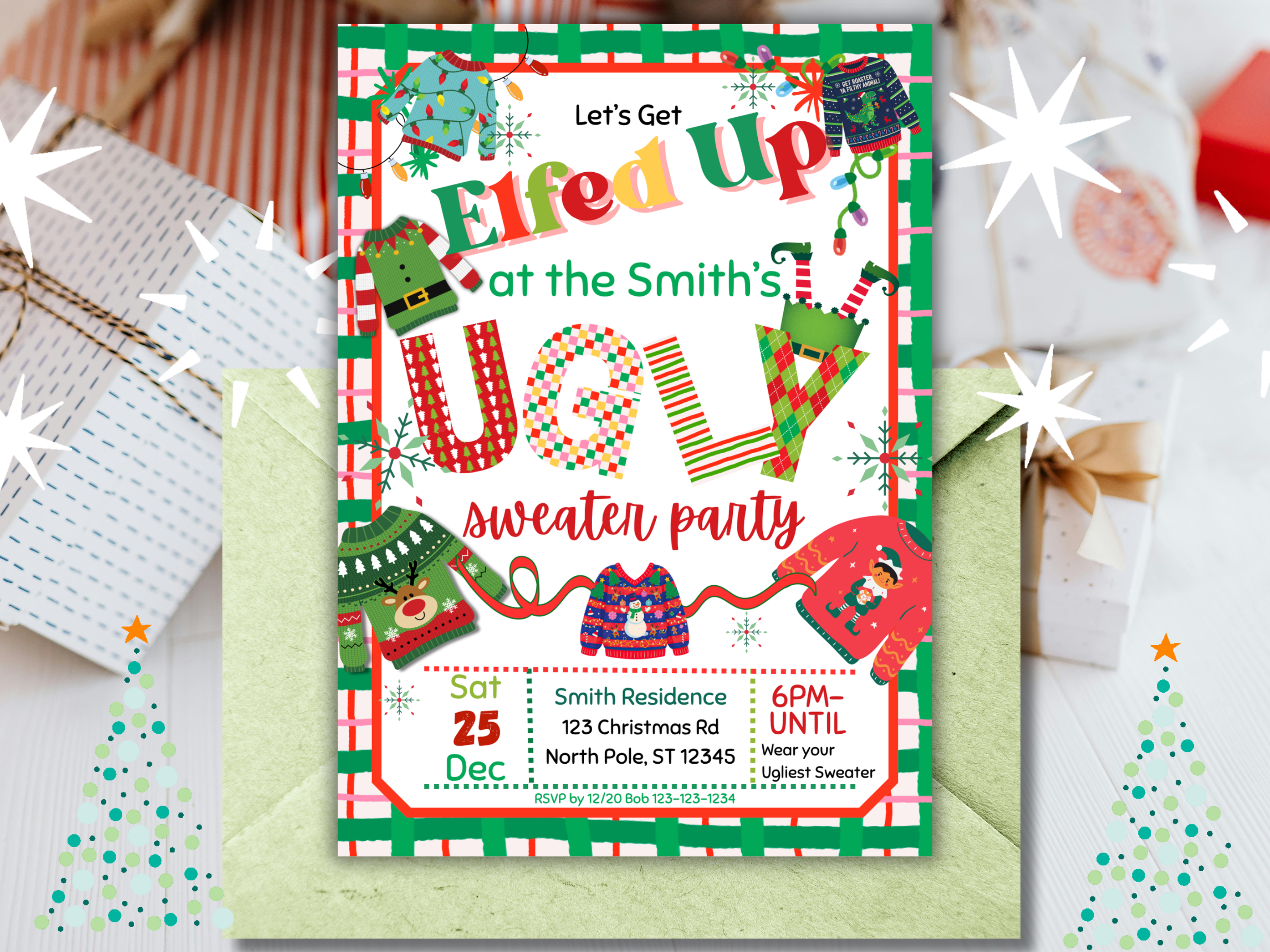 Ugly Sweater Christmas Party Invitation Digital Download
