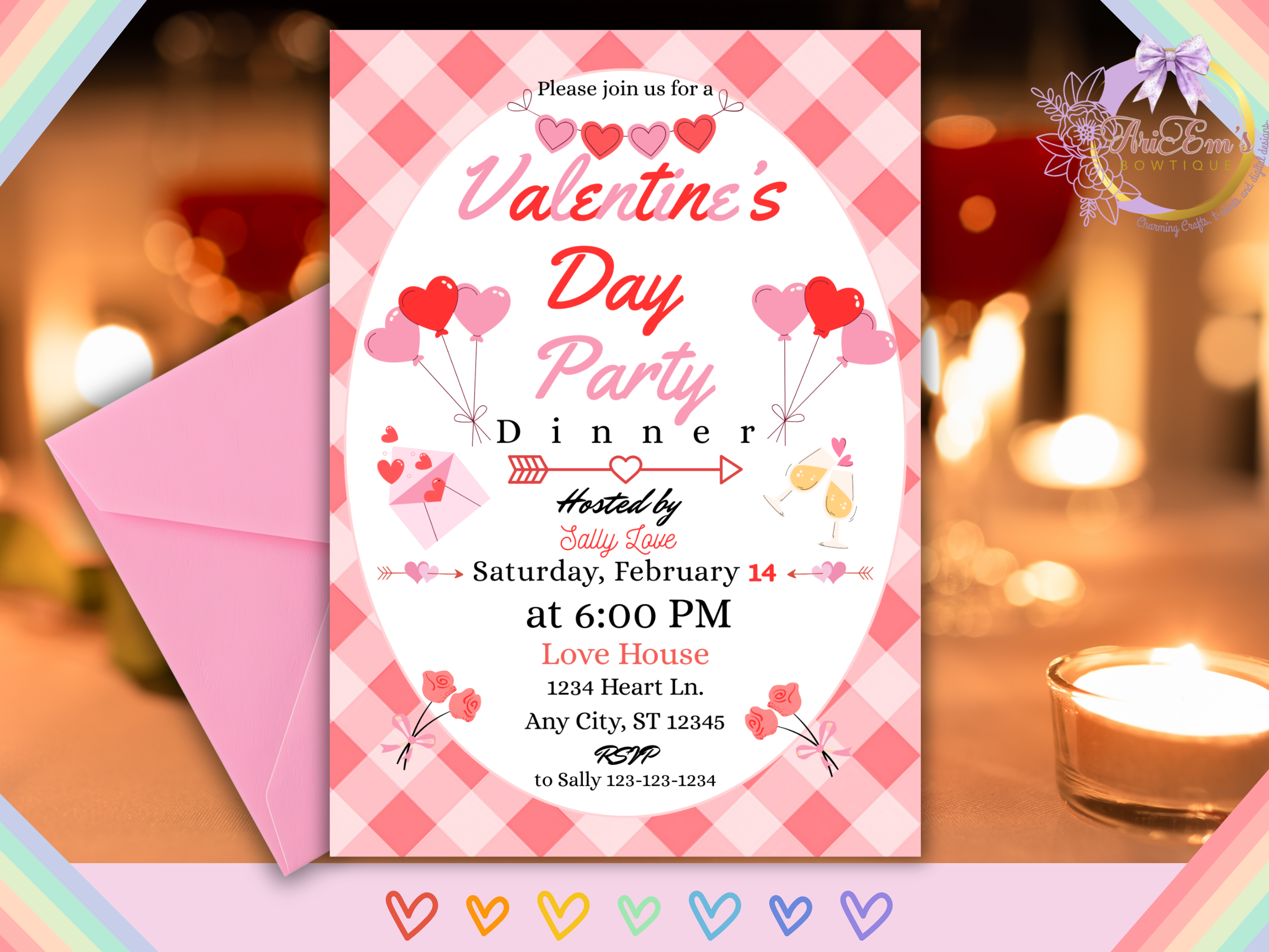Valentine’s Day Invitation Canva Template | Editable  Heart-Themed Party Invite for Birthdays, Dinner Parties, Galentine’s Digital Download