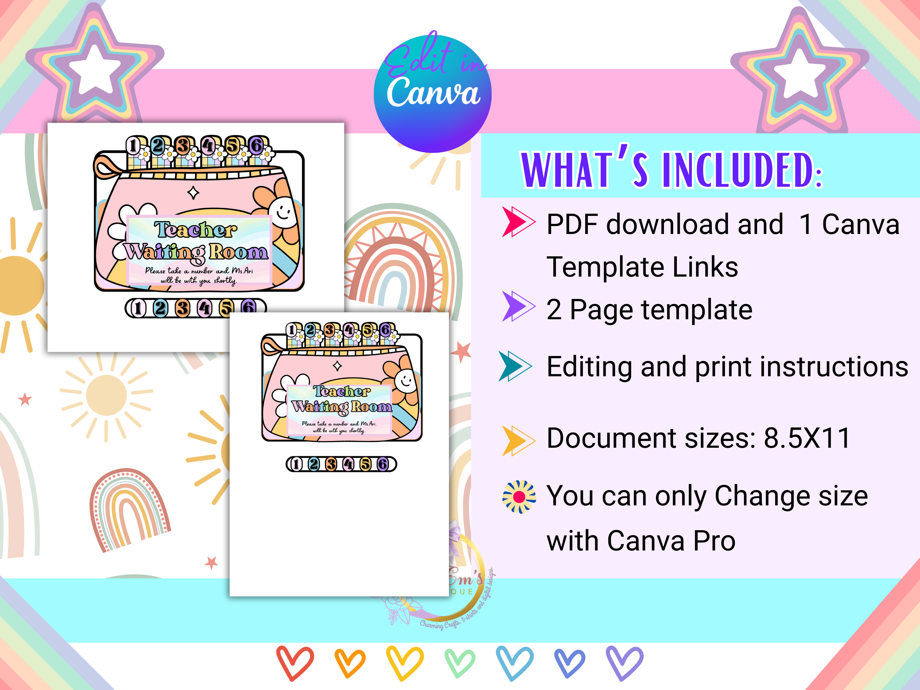 Retro Teacher Waiting Room Sign Template | Editable Canva Download | 2 Sizes 8x6 & 5x7 | Printable Teacher Office Decor