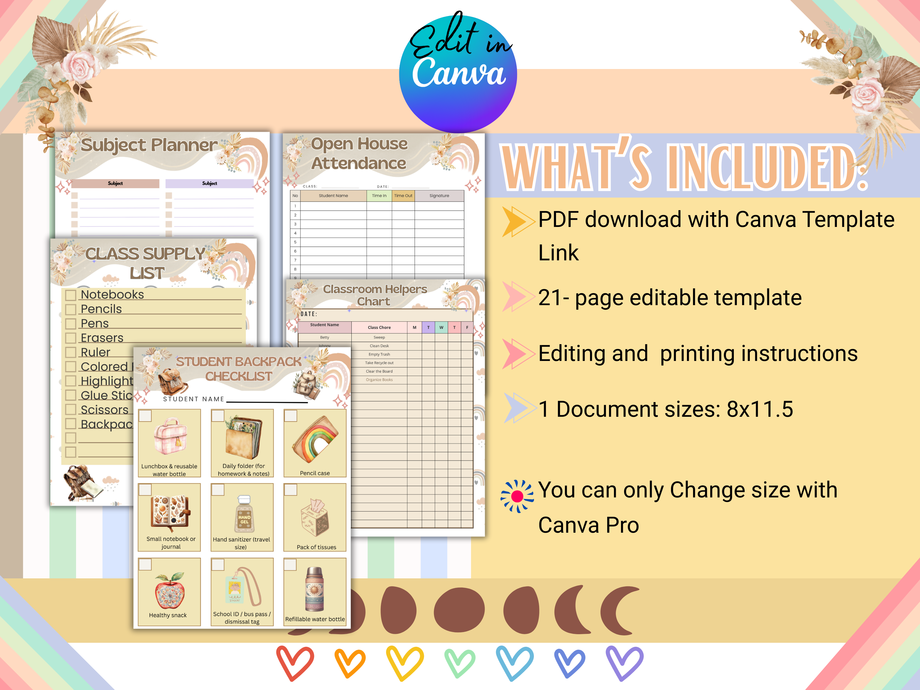 Retro Groovy Back to School Bundle | Editable Teacher Open House Templates | Meet the Teacher, Newsletter, Student Forms | Canva | 21 Pages