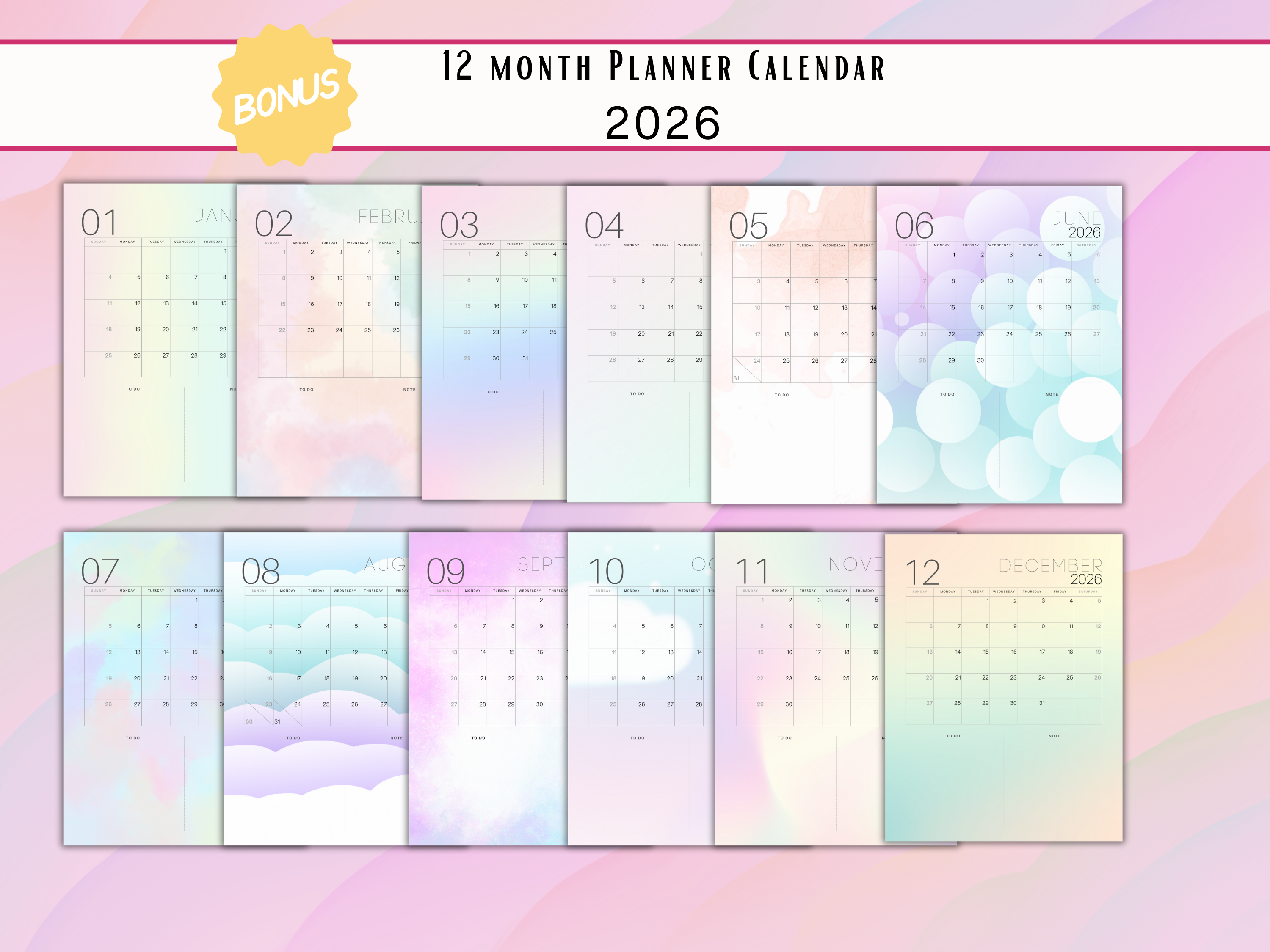Pastel 2026 Year at a Glance  Calendar Planner