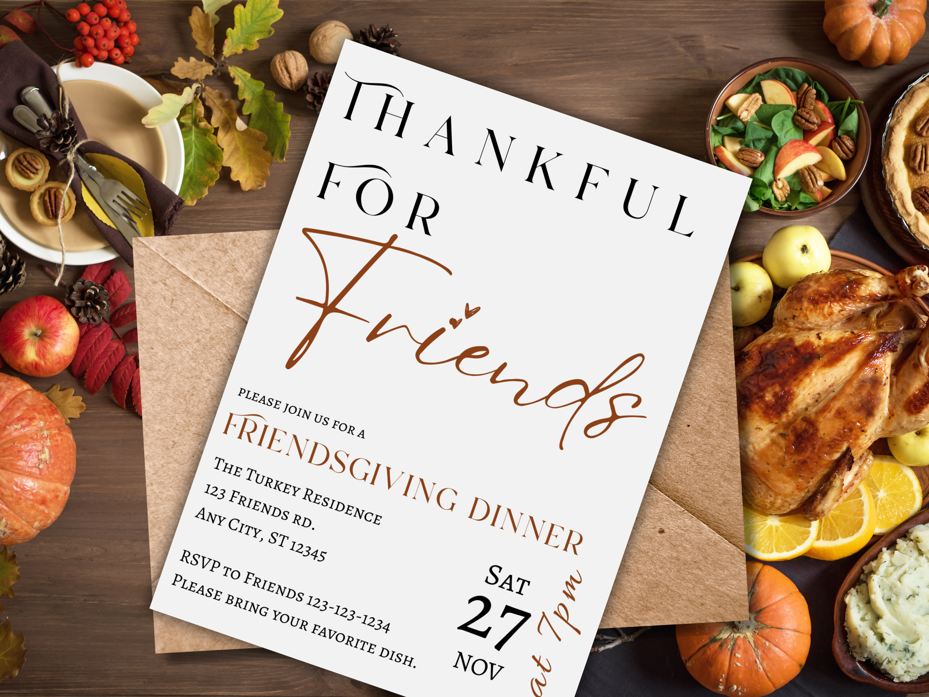Simple Minimalist Friendsgiving Dinner Invitation | Thanksgiving Party Invite Canva Template | Editable Fall Gathering Digital Download