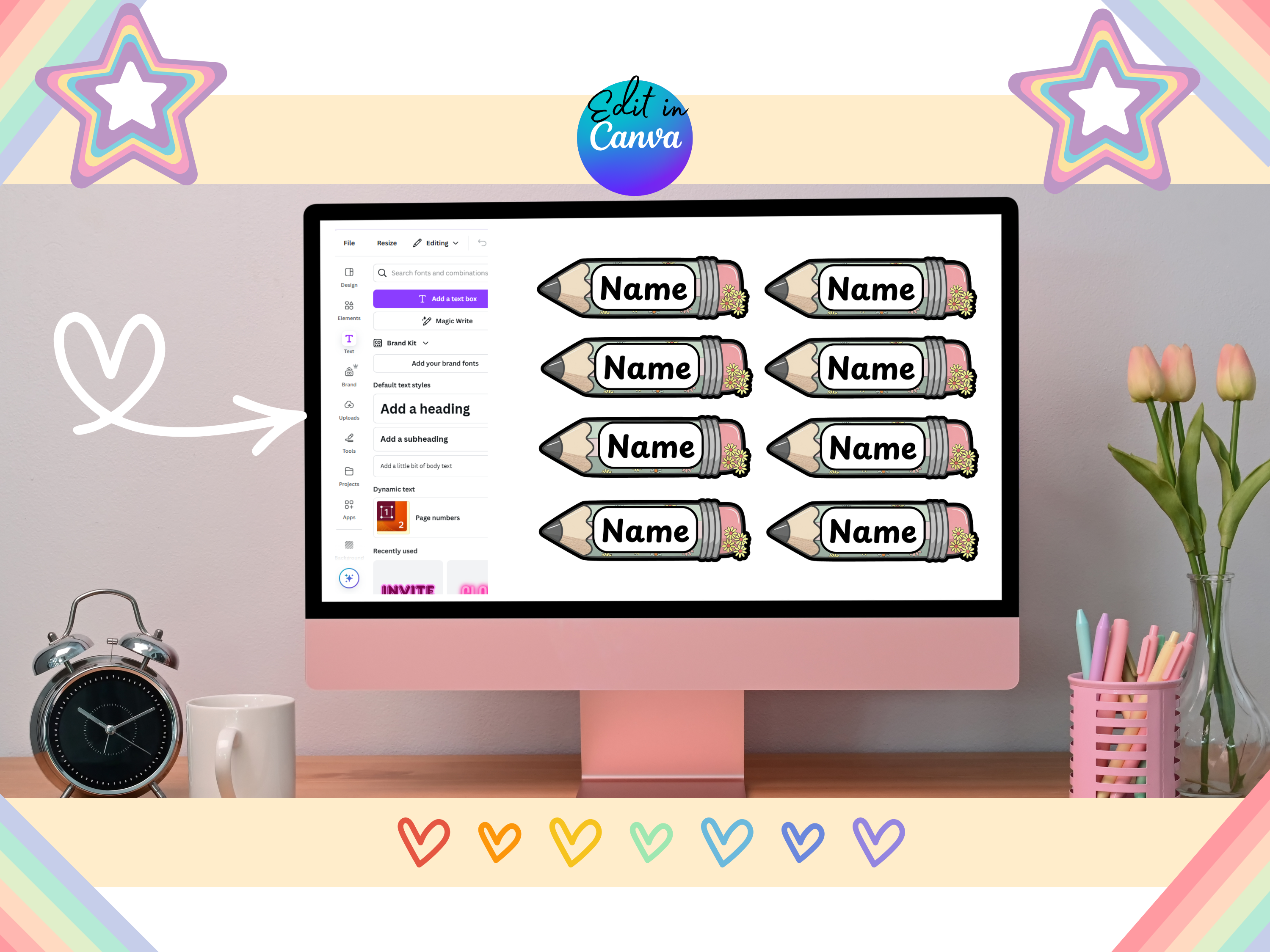 Editable School Label Templates for Kids & Teachers | Crayon Pencil Highlighter Name Tags