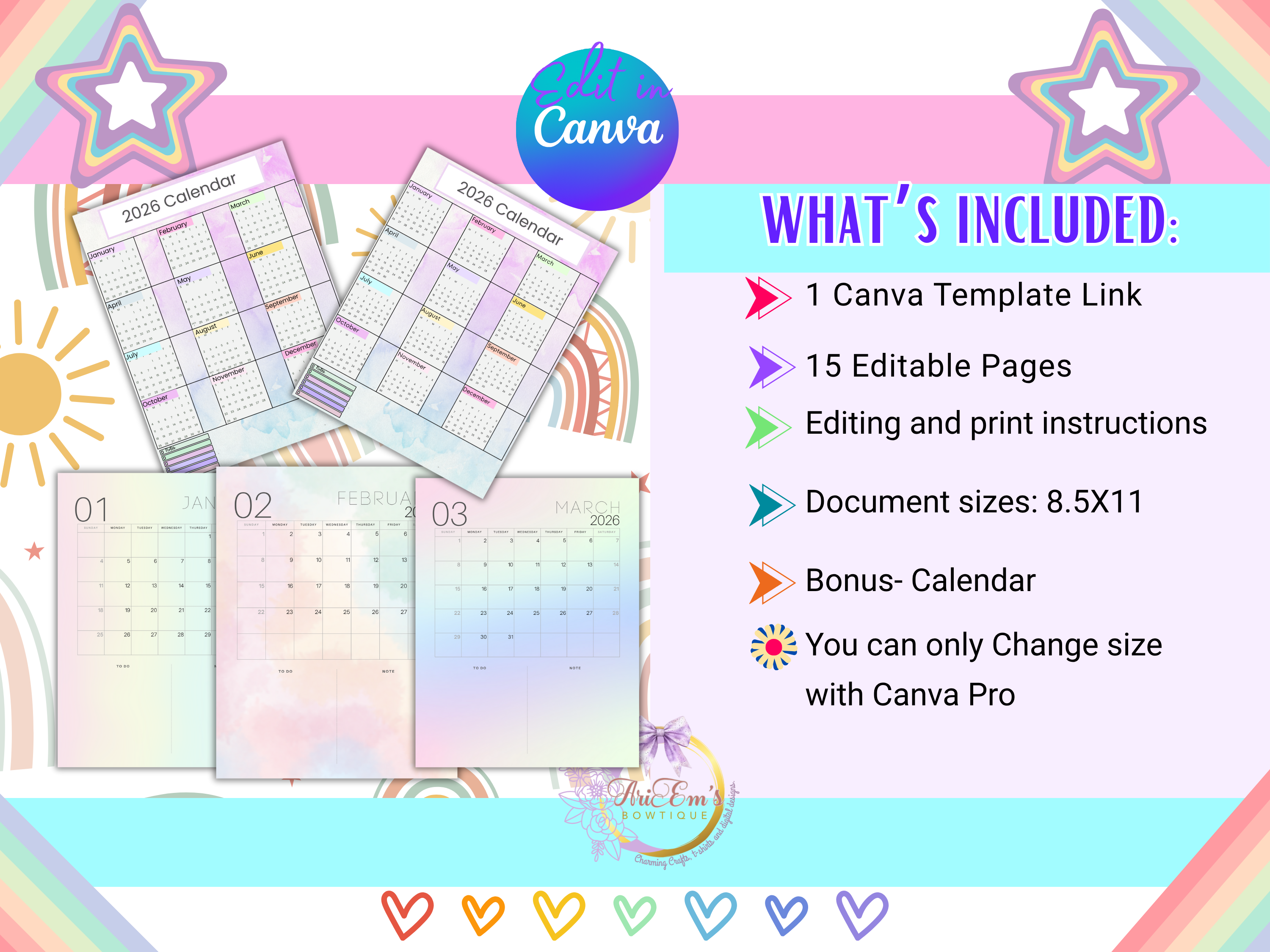 Pastel 2026 Year at a Glance  Calendar Planner