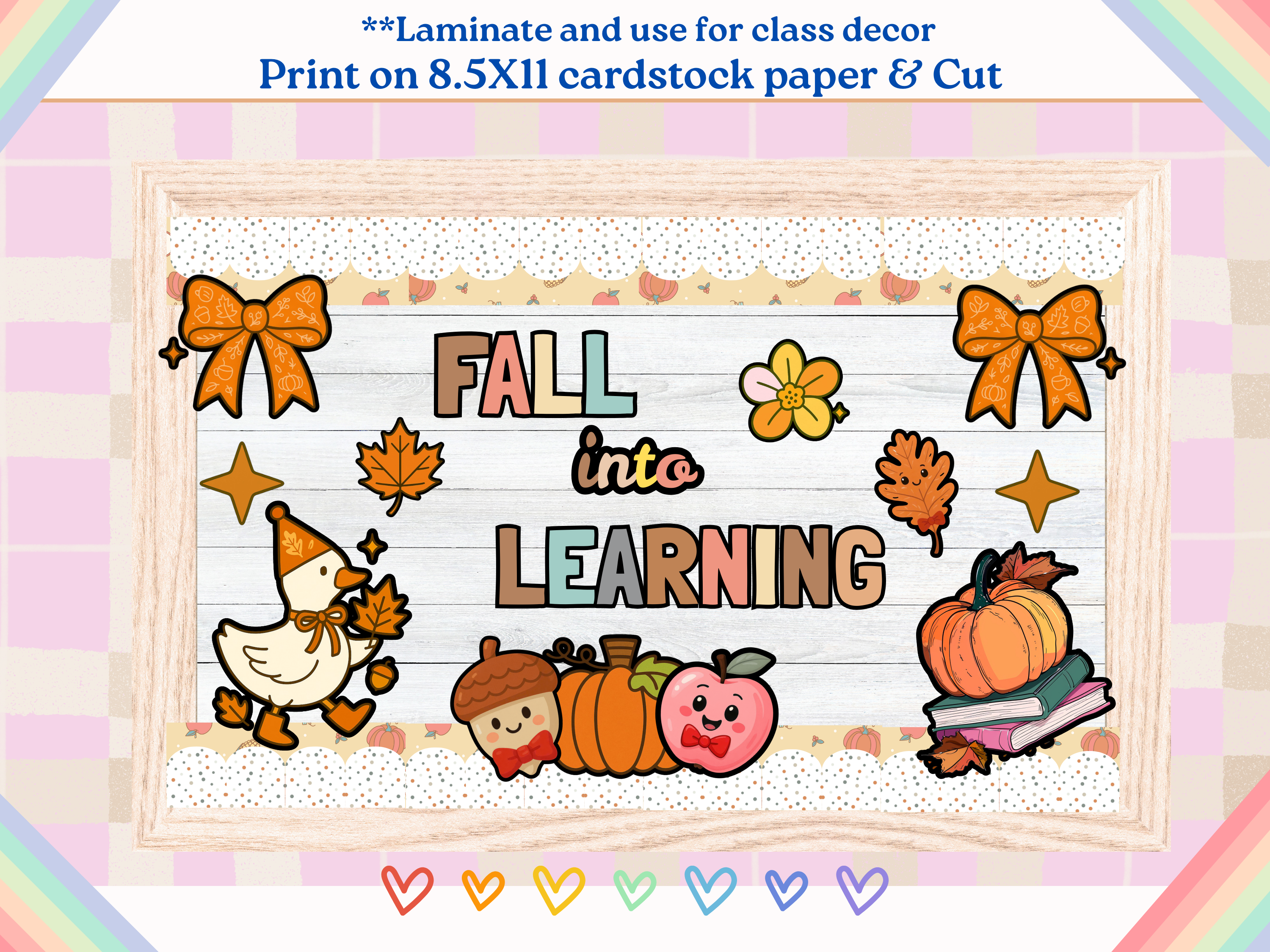 Fall Goose Bulletin Board Kit • Fall Into Learning & Be-Leaf in Yourself Letters • Editable Canva Classroom Decor Autumn Borders Accents PDF