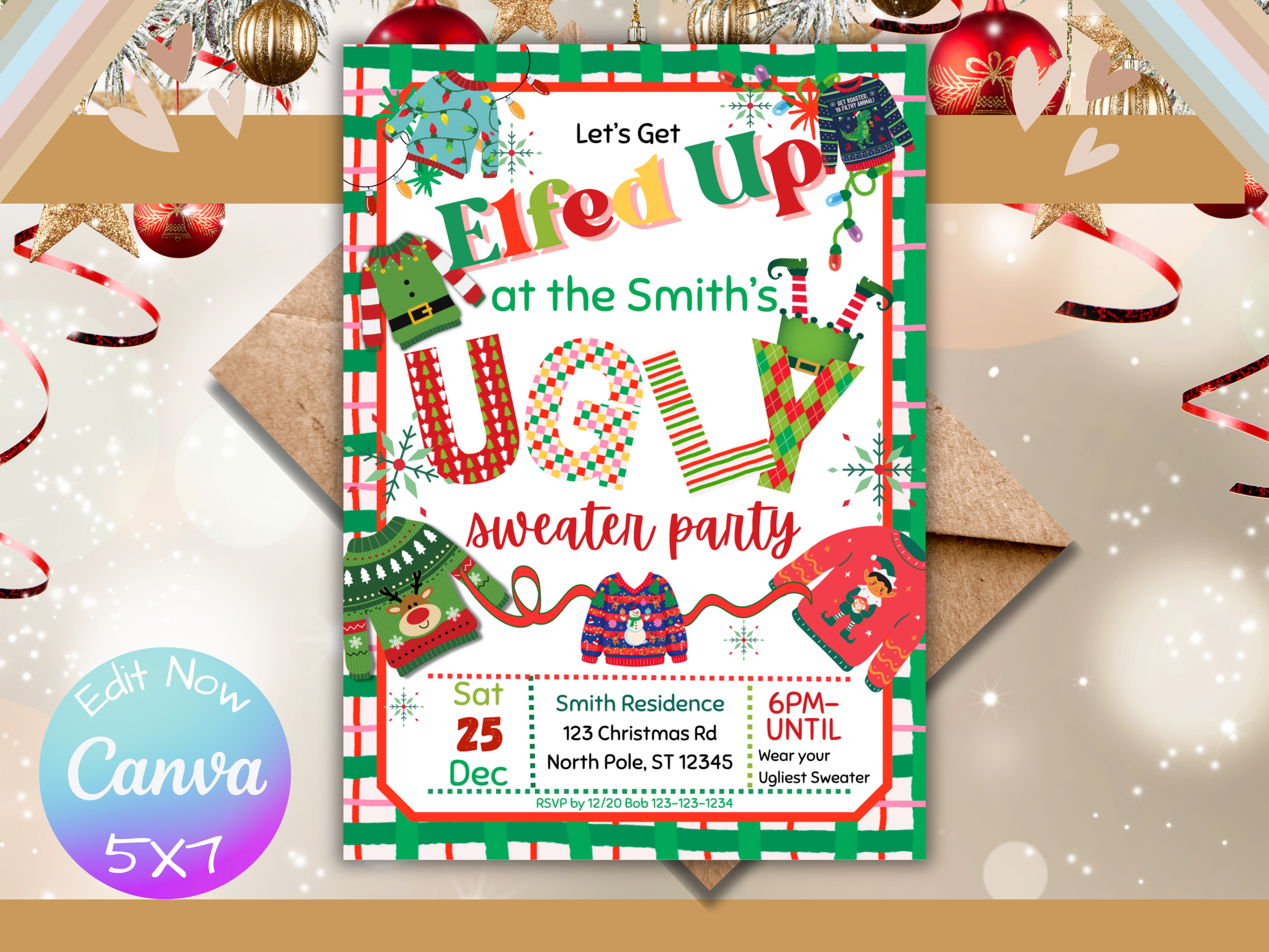 Ugly Sweater Christmas Party Invitation Digital Download