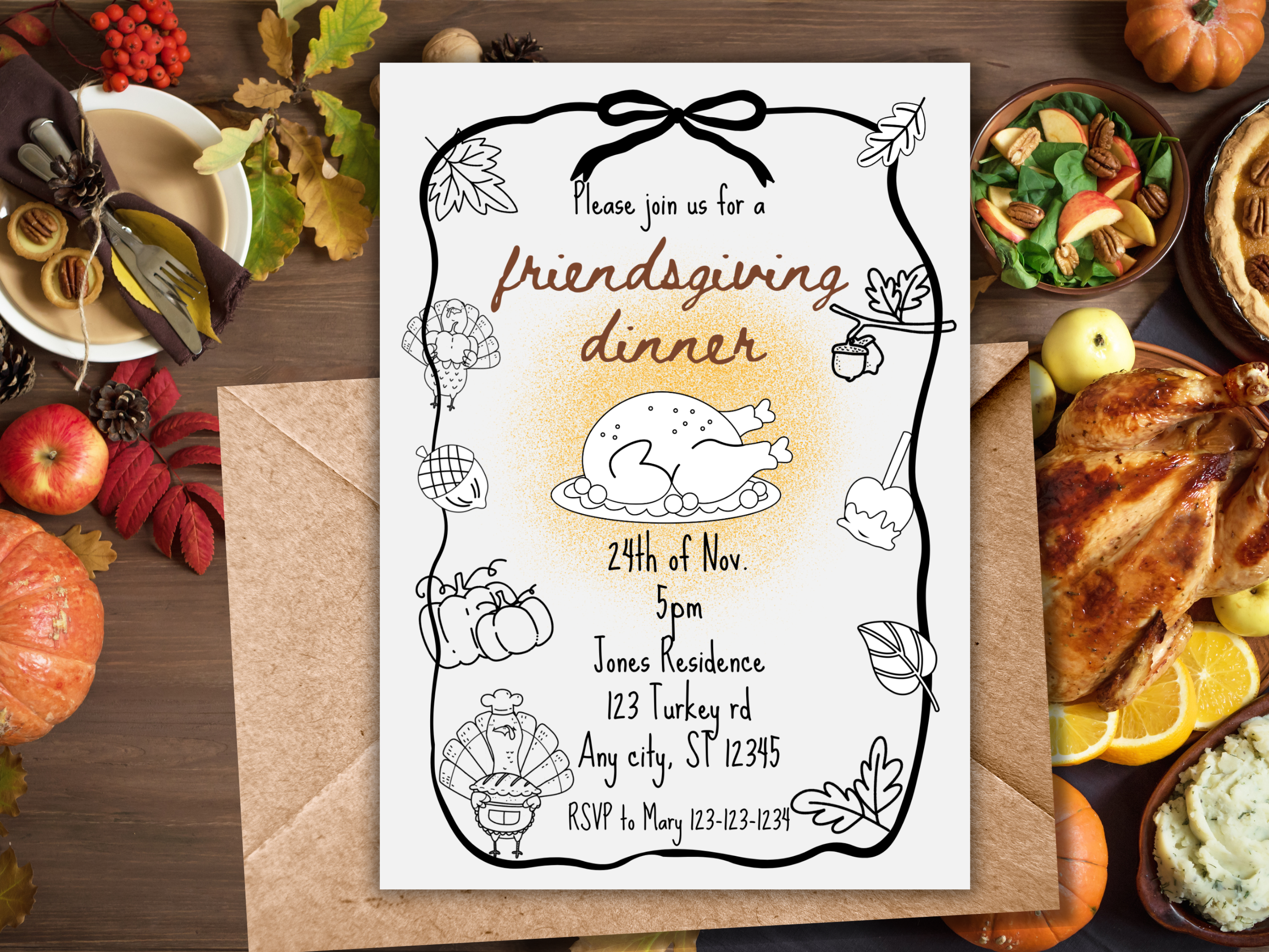 Whimsical Friendsgiving Thanksgiving Invitation | Editable Canva Template