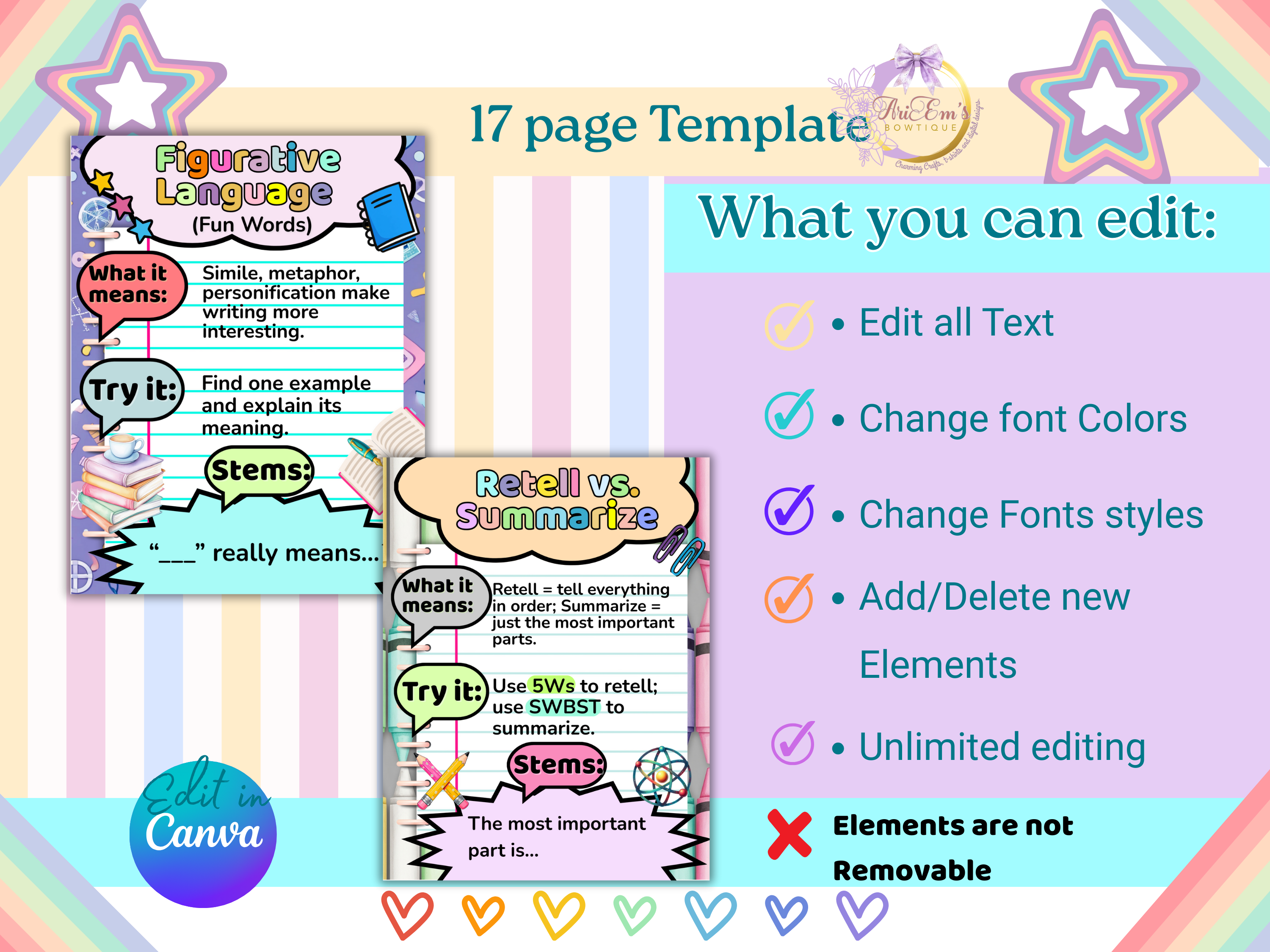 Editable Reading Comprehension Posters for Kids Teachers | Classroom Literacy Decor | 16 Skills Anchor Charts for Bulletin Boards Homeschool