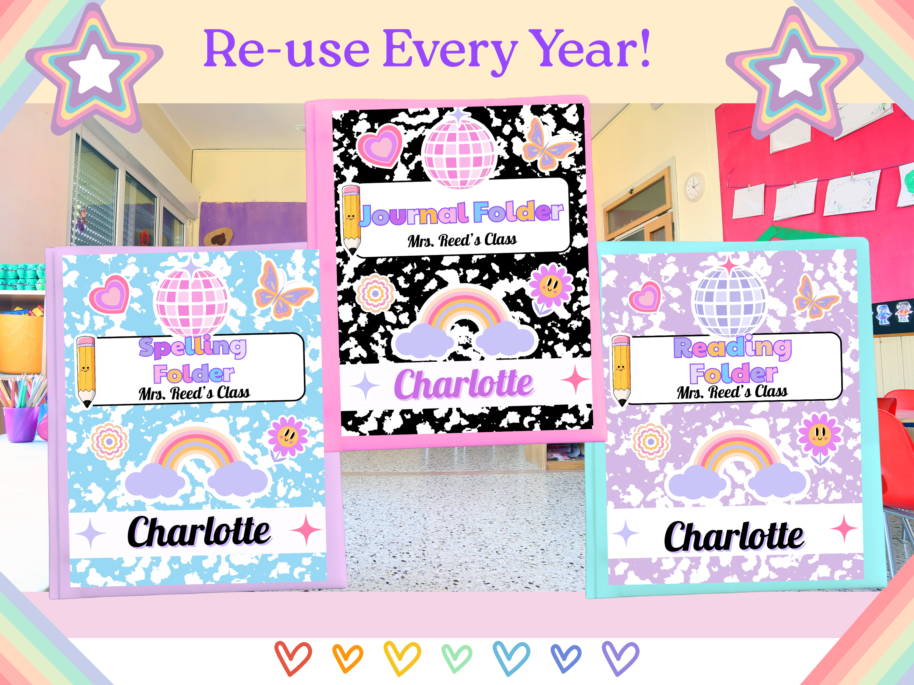 Retro Groovy Composition Binder Covers | Editable Canva Templates for Teachers & Students | Printable Folder Covers | Back to School Decor