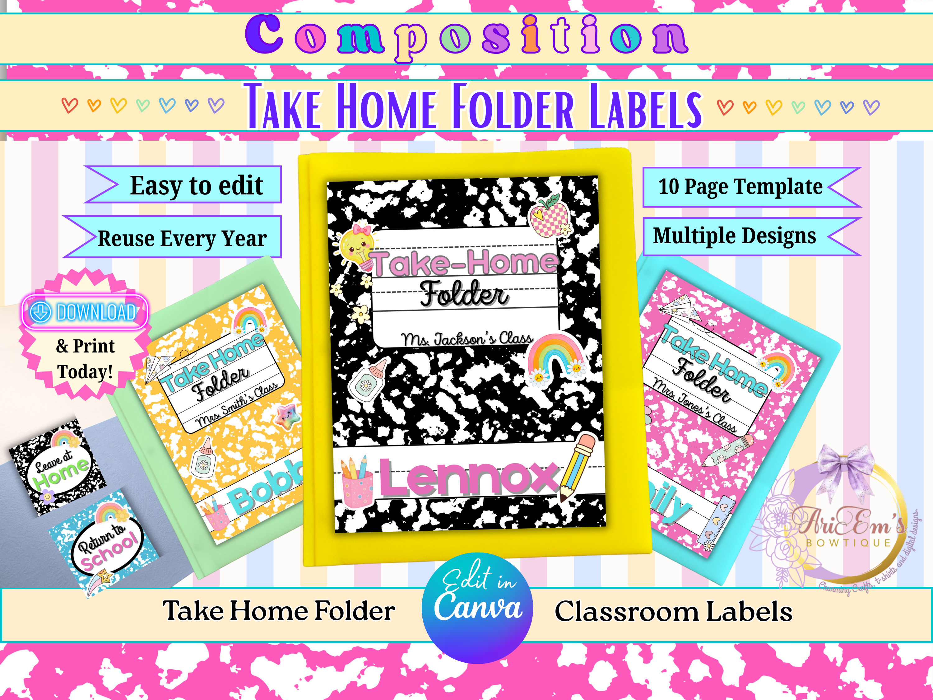 Editable Folder Covers | Homework, Subject & Take Home Folder Labels | Printable Composition Notebook Theme | Classroom Organization