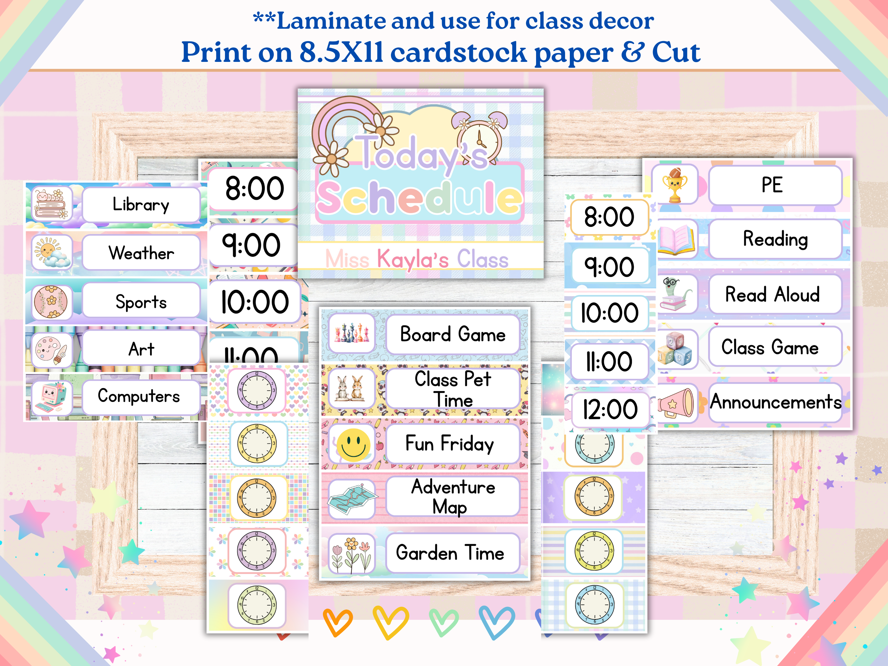 Visual Classroom Schedule | Editable Canva Template | Bulletin Board Pastel Teacher Planner Cards | Homeschool Class Routine Chart