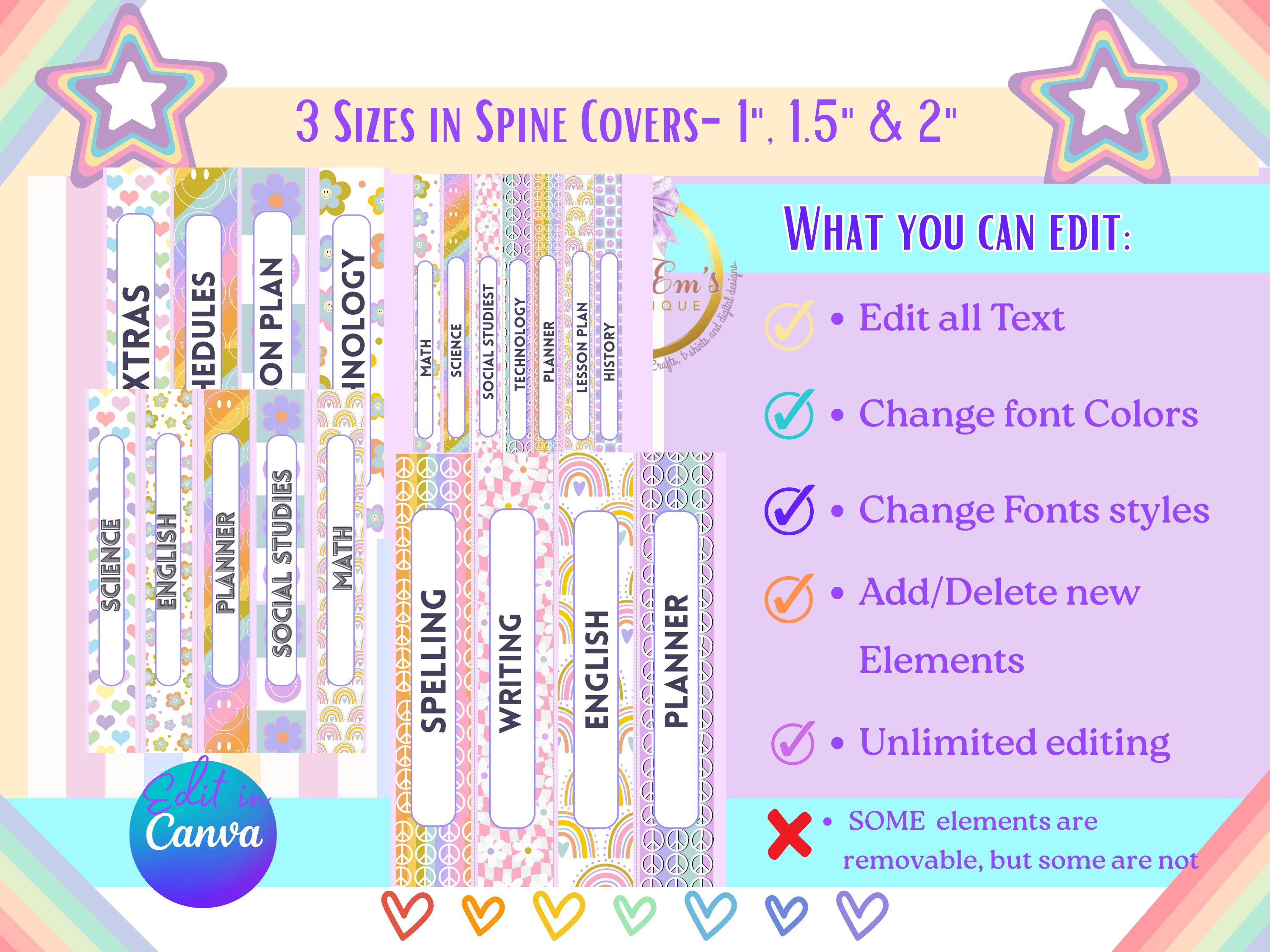 Retro Groovy Pastel Binder Covers & Spines | Editable Teacher Binder Templates | Student Colorful Planner Covers