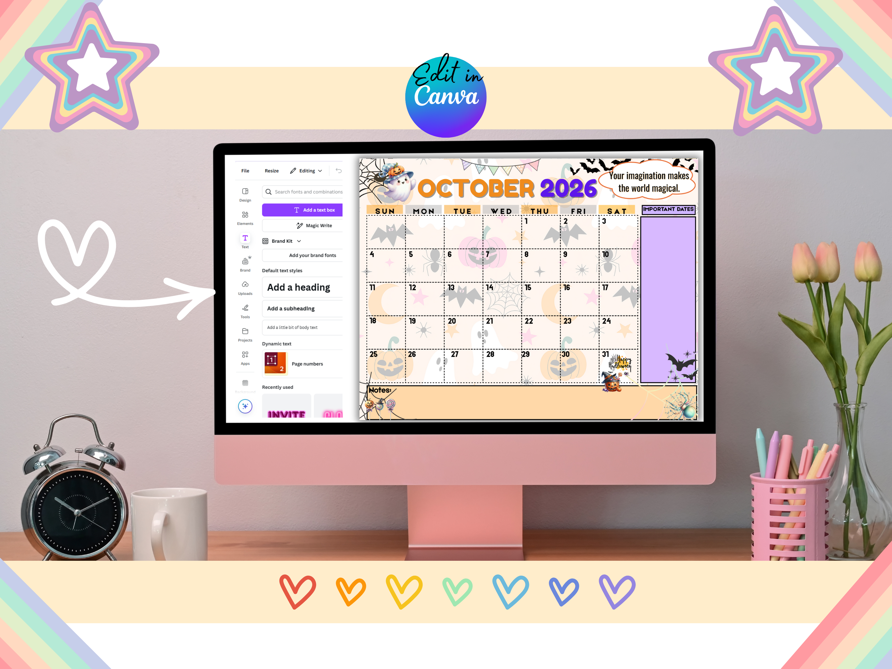 Colorful Kids Motivational Calendar 2026 12 Monthly Themes + Bonus Yearly Calendar – Printable PDF 